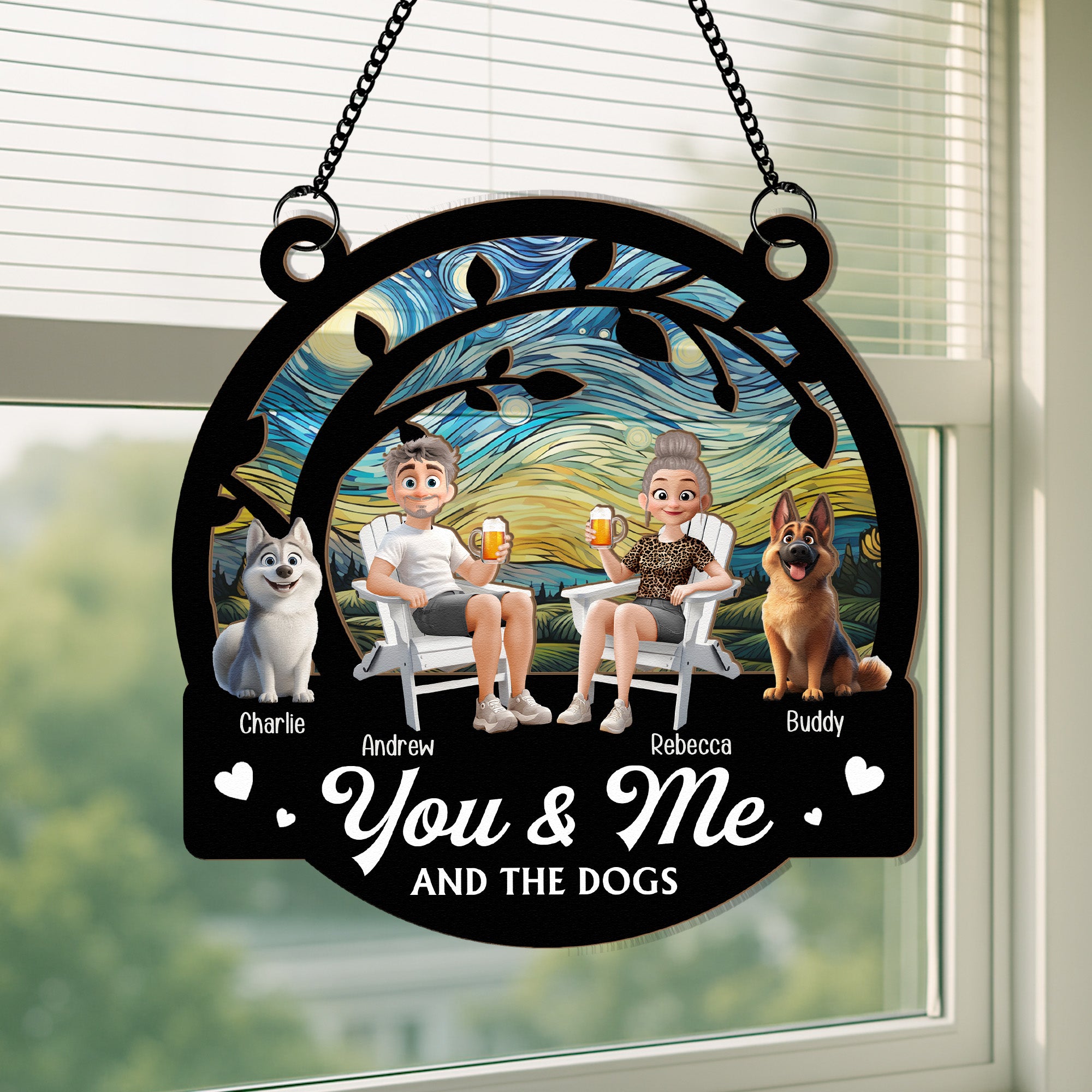 You, Me & The Dogs - Personalized Window Hanging Suncatcher Ornament