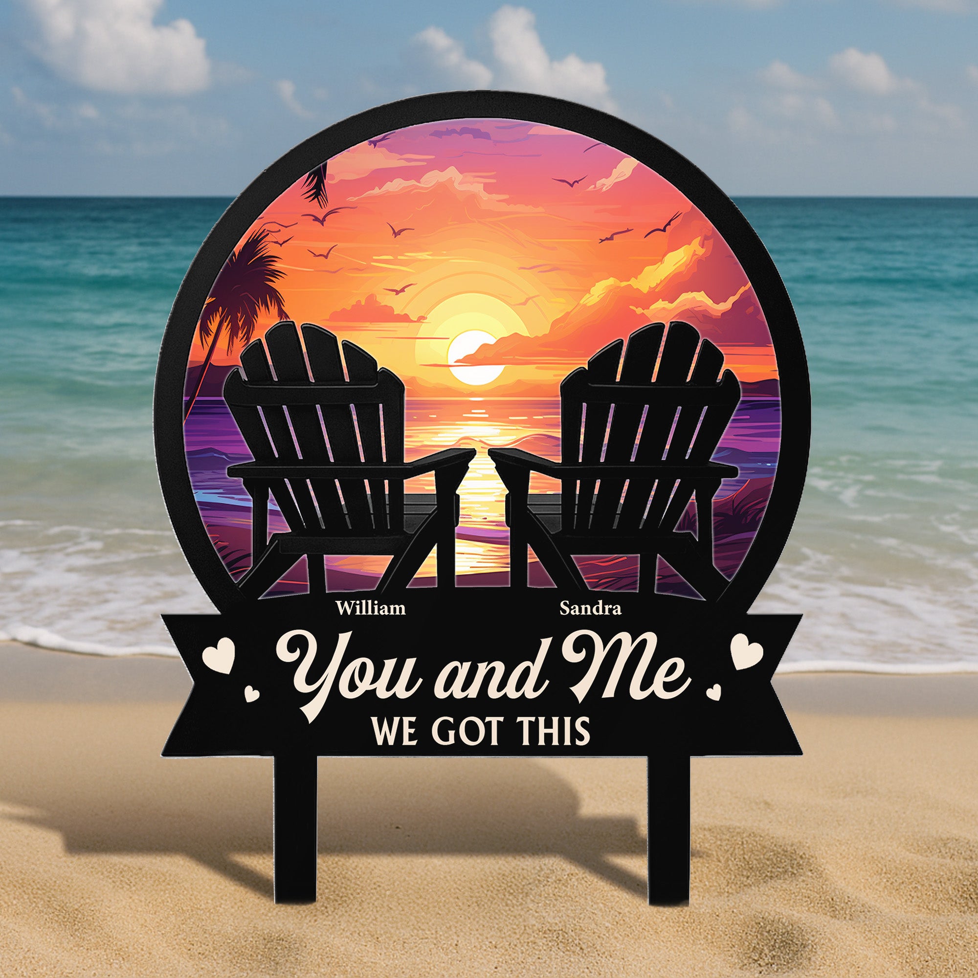 You & Me We Got This Beach Scene - Personalized Metal Garden Stake