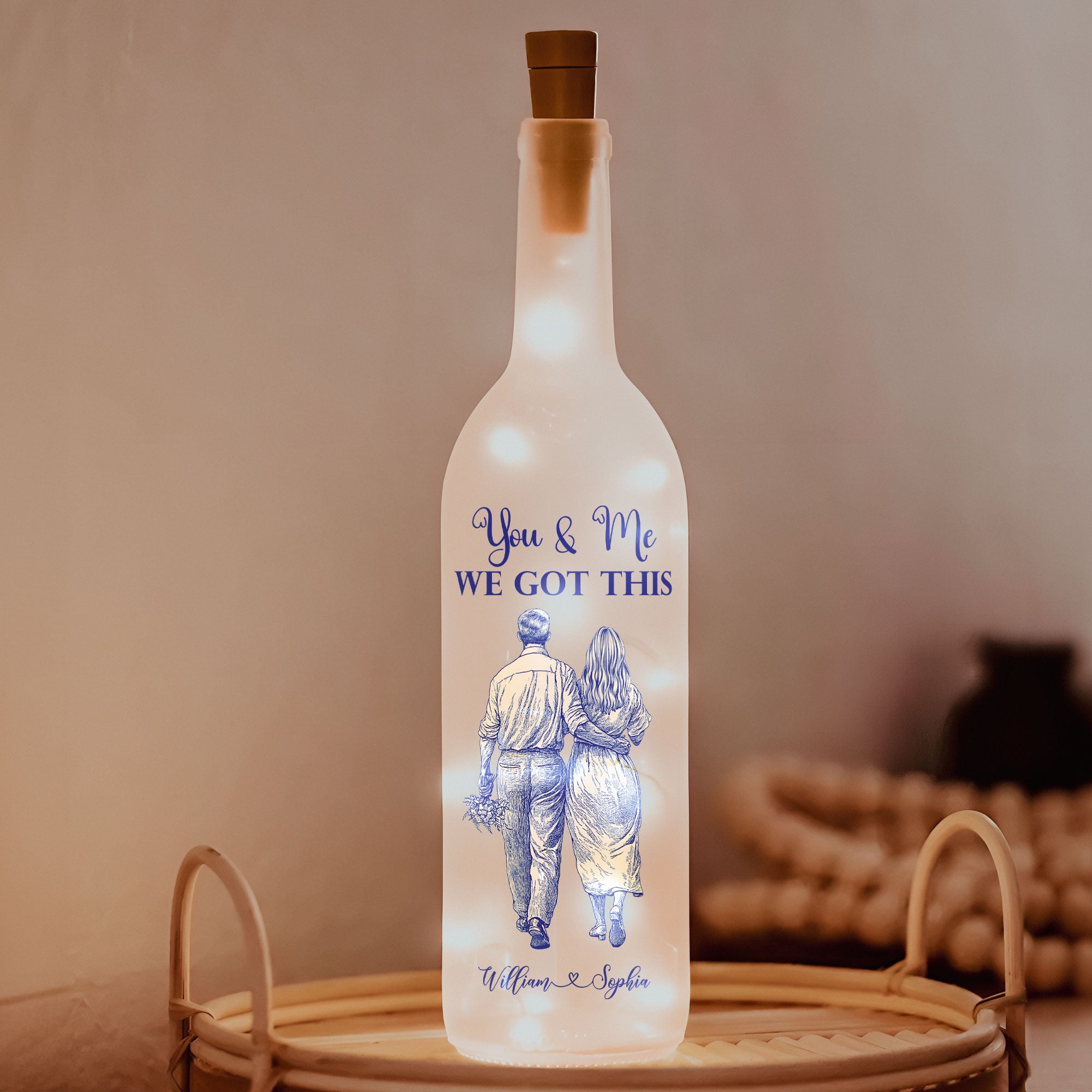 You & Me We Got This - Couples Anniversary Gifts Toile De Jouy - Personalized Bottle Lamp