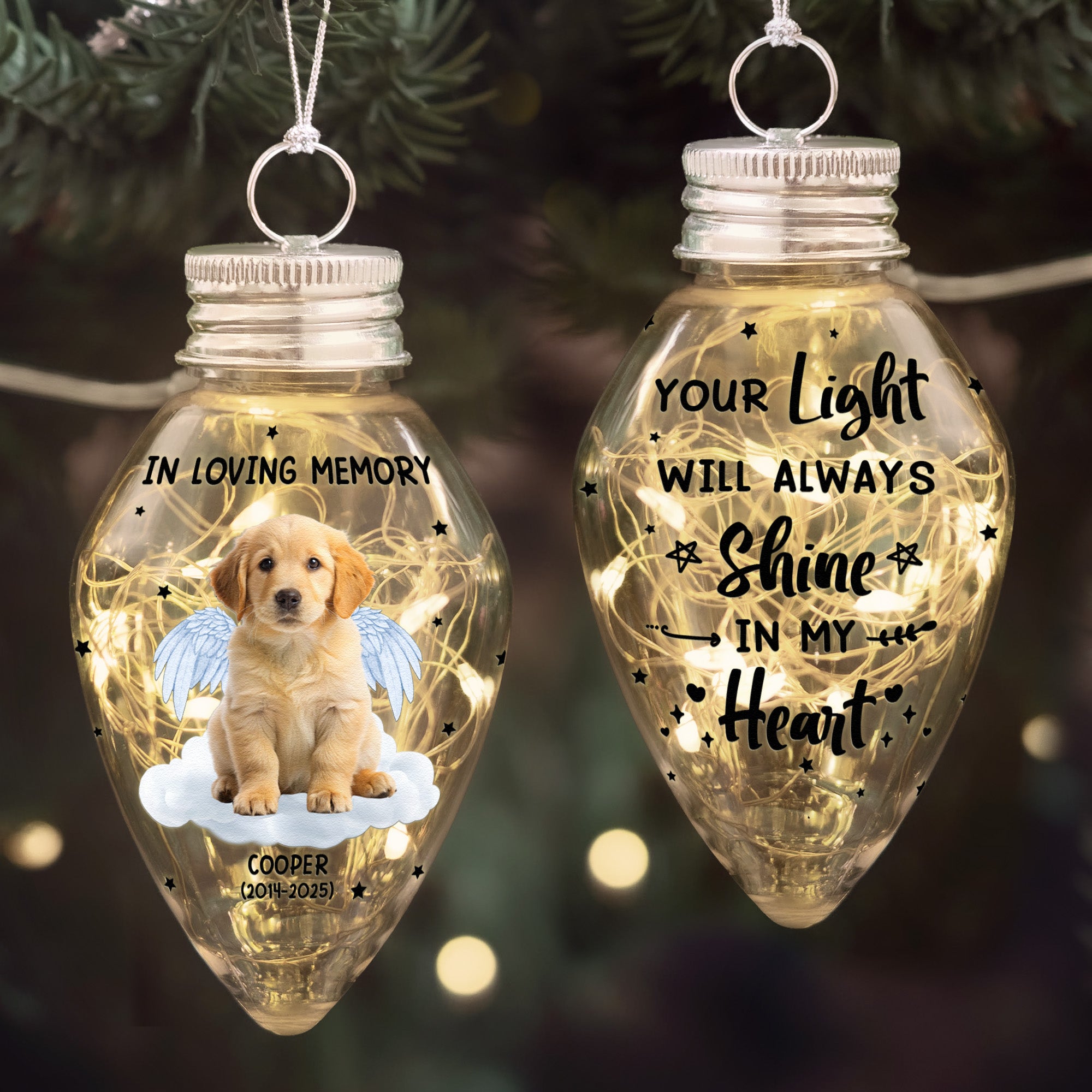 Your Light Will Always Shine In My Heart Pet Memorial - Personalized Photo LED Christmas Light