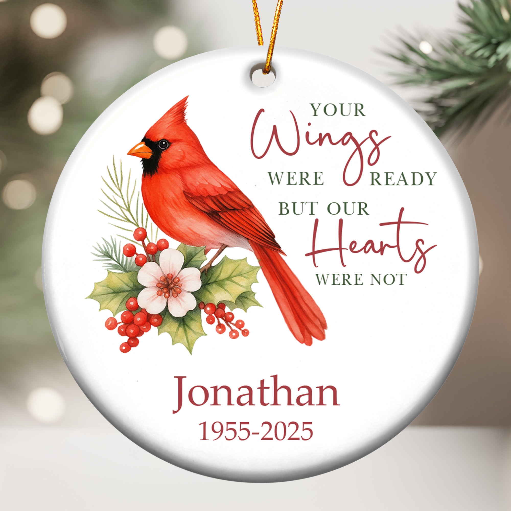 Your Wings Were Ready Memorial Christmas Ornament - Personalized Ceramic Ornament