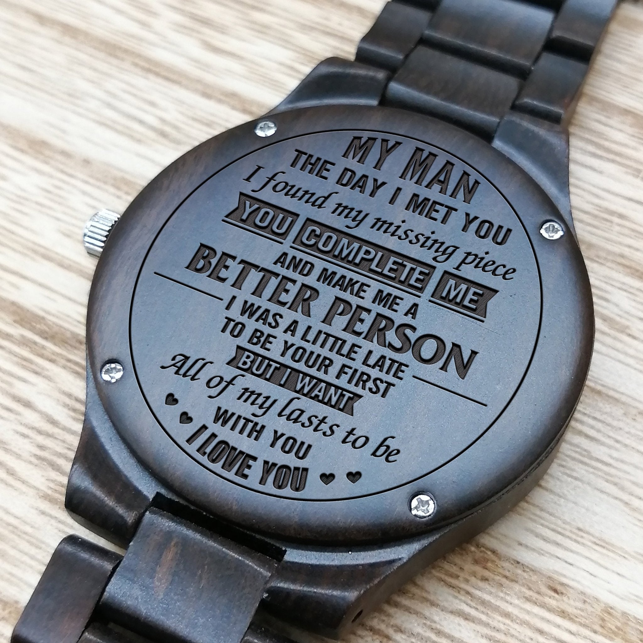 ENGRAVED WOODEN WATCH TO MY MAN-A Loves Gift