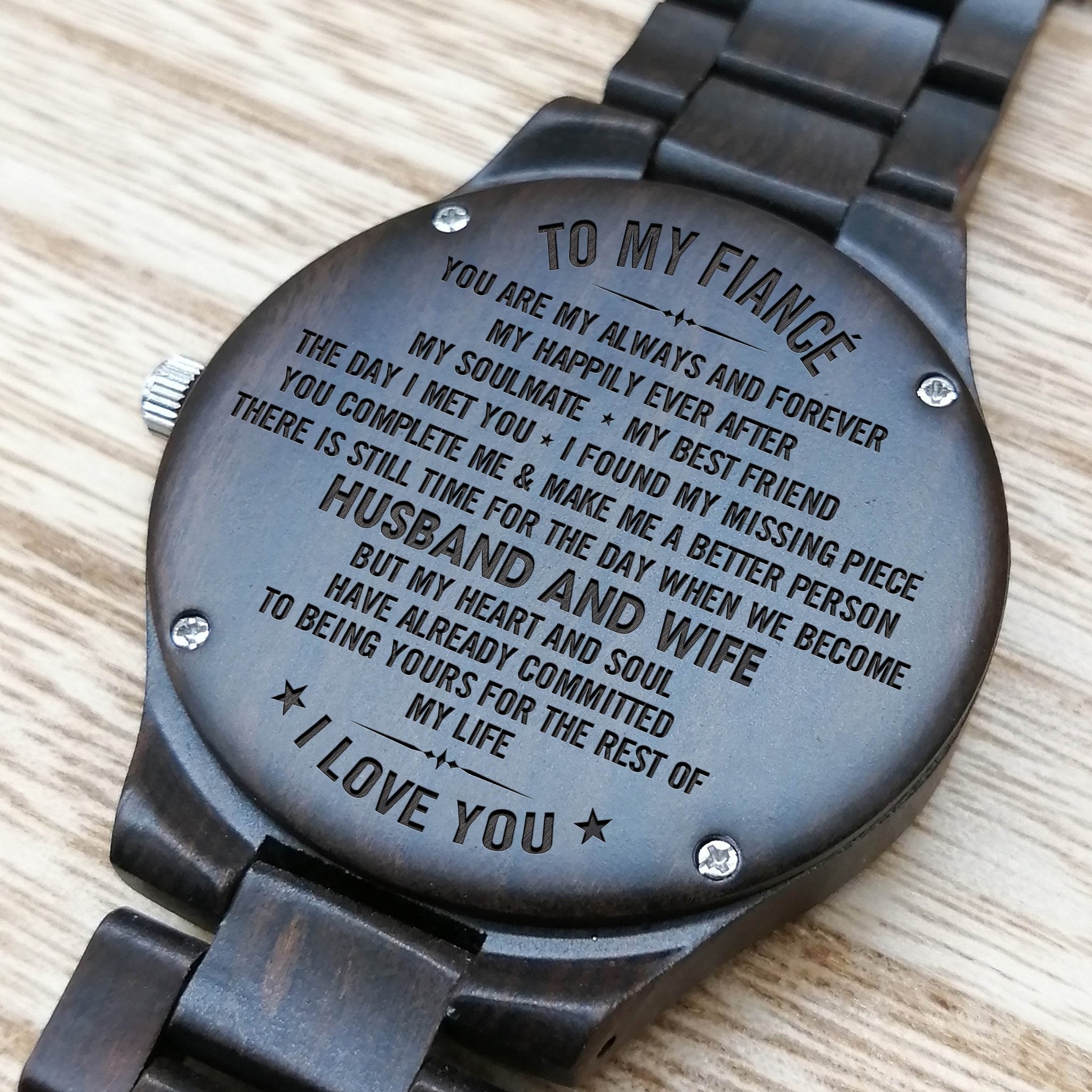 ENGRAVED WOODEN WATCH FOR FIANCÉ-A Loves Gift
