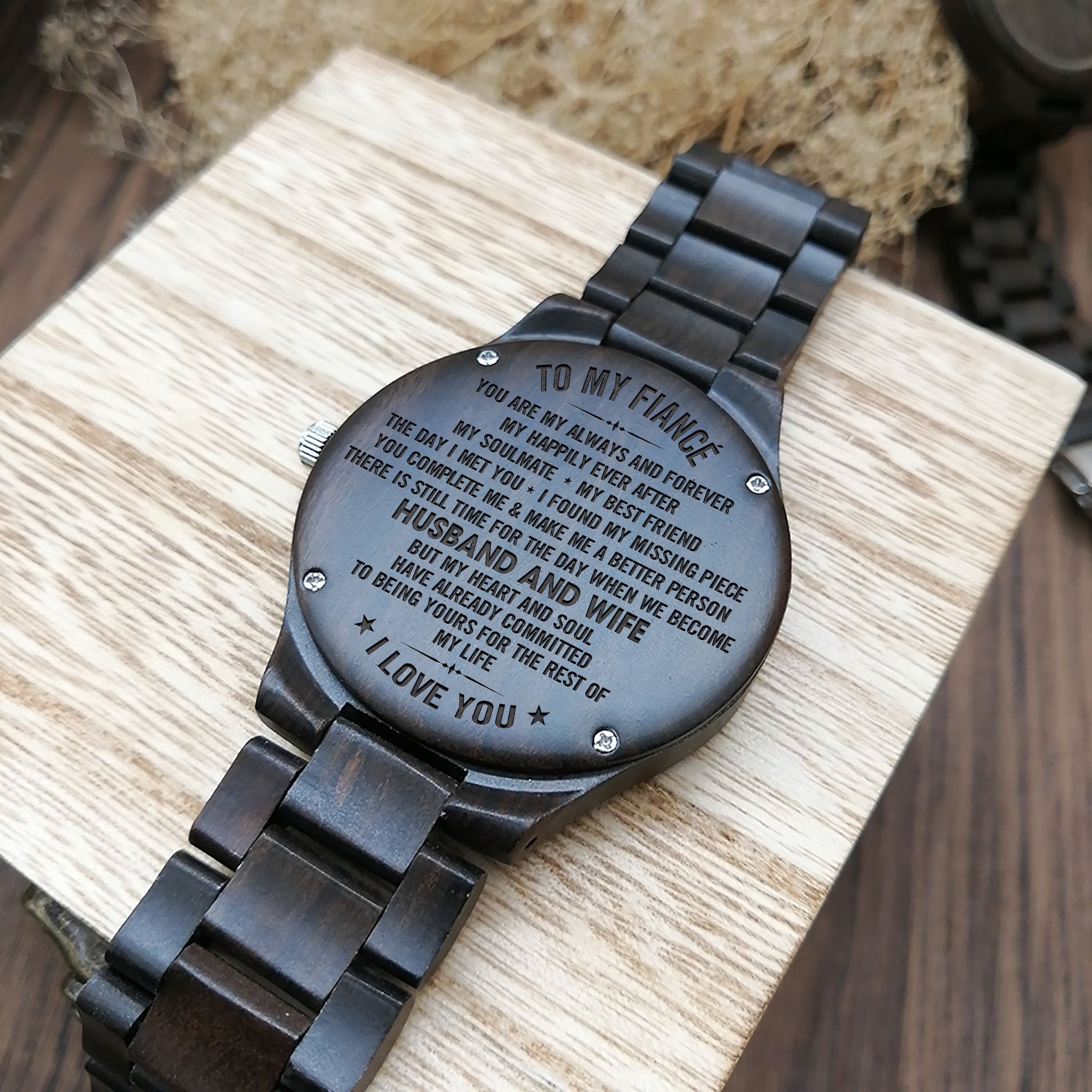 ENGRAVED WOODEN WATCH FOR FIANCÉ-A Loves Gift