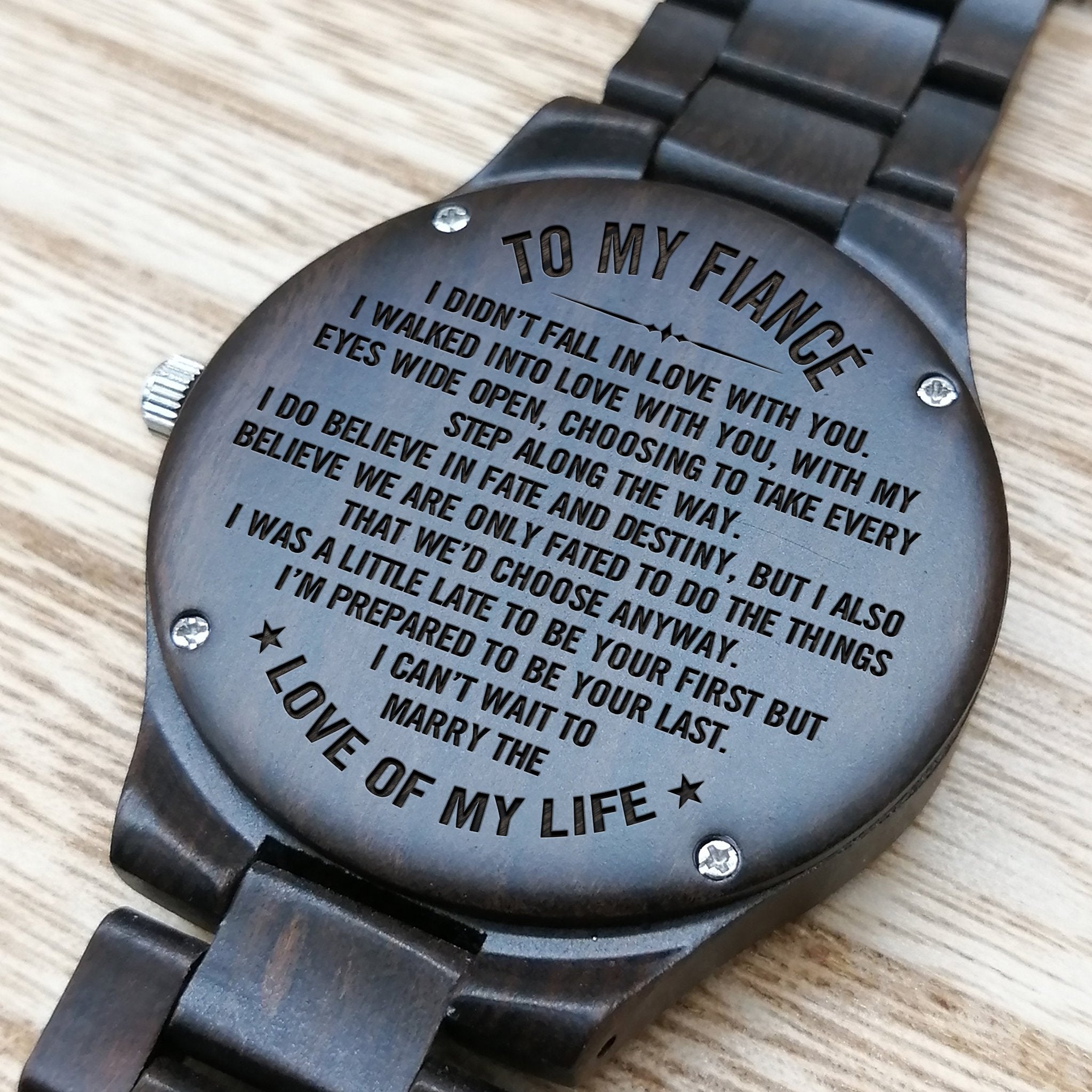ENGRAVED WOODEN WATCH FOR FIANCÉ-A Loves Gift