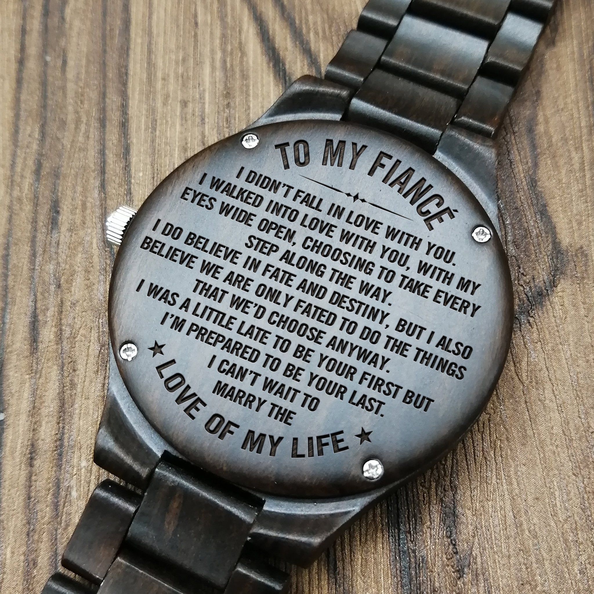 ENGRAVED WOODEN WATCH FOR FIANCÉ-A Loves Gift