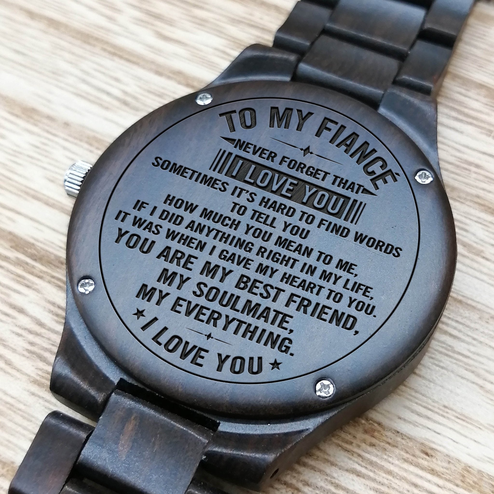 ENGRAVED WOODEN WATCH FOR FIANCÉ-A Loves Gift