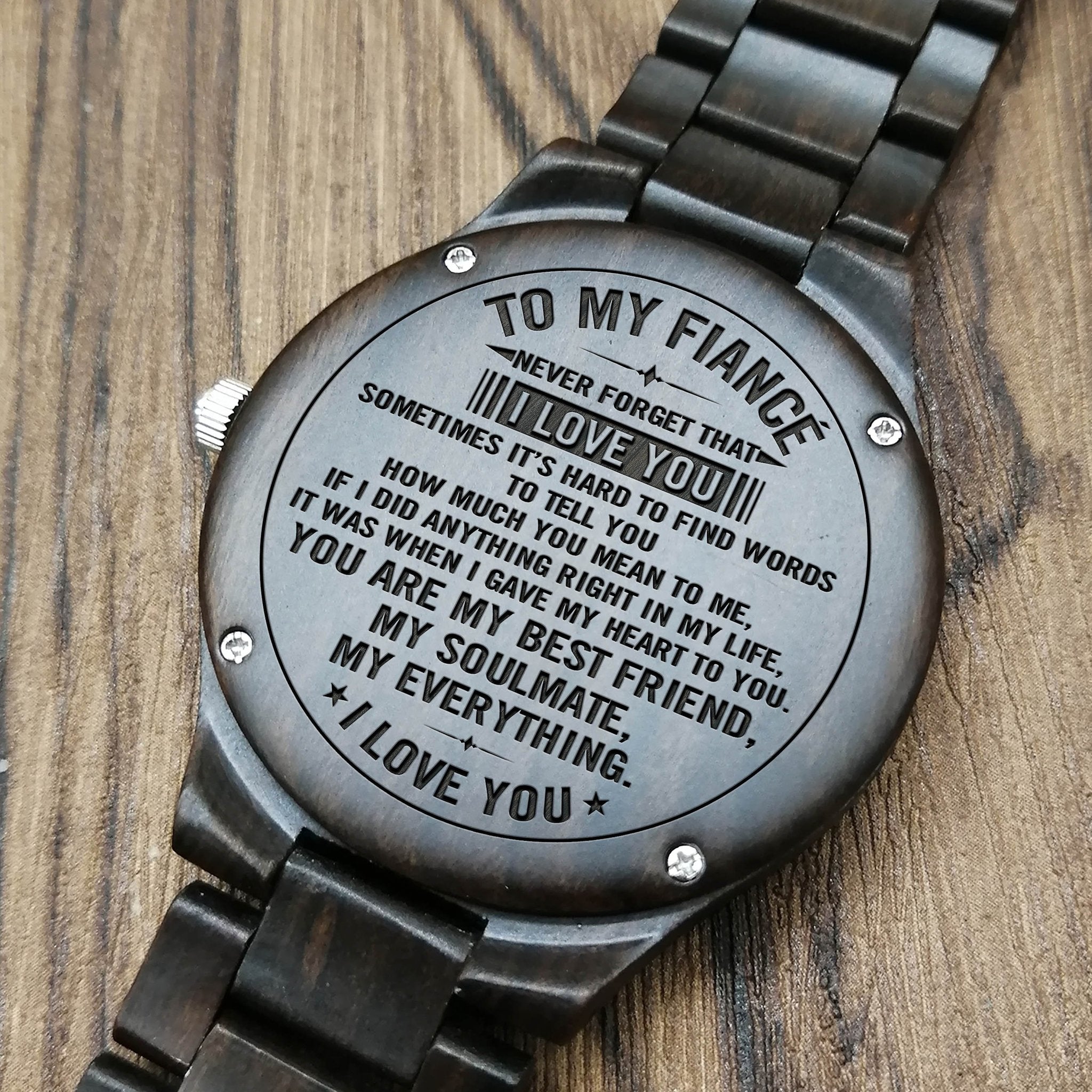 ENGRAVED WOODEN WATCH FOR FIANCÉ-A Loves Gift
