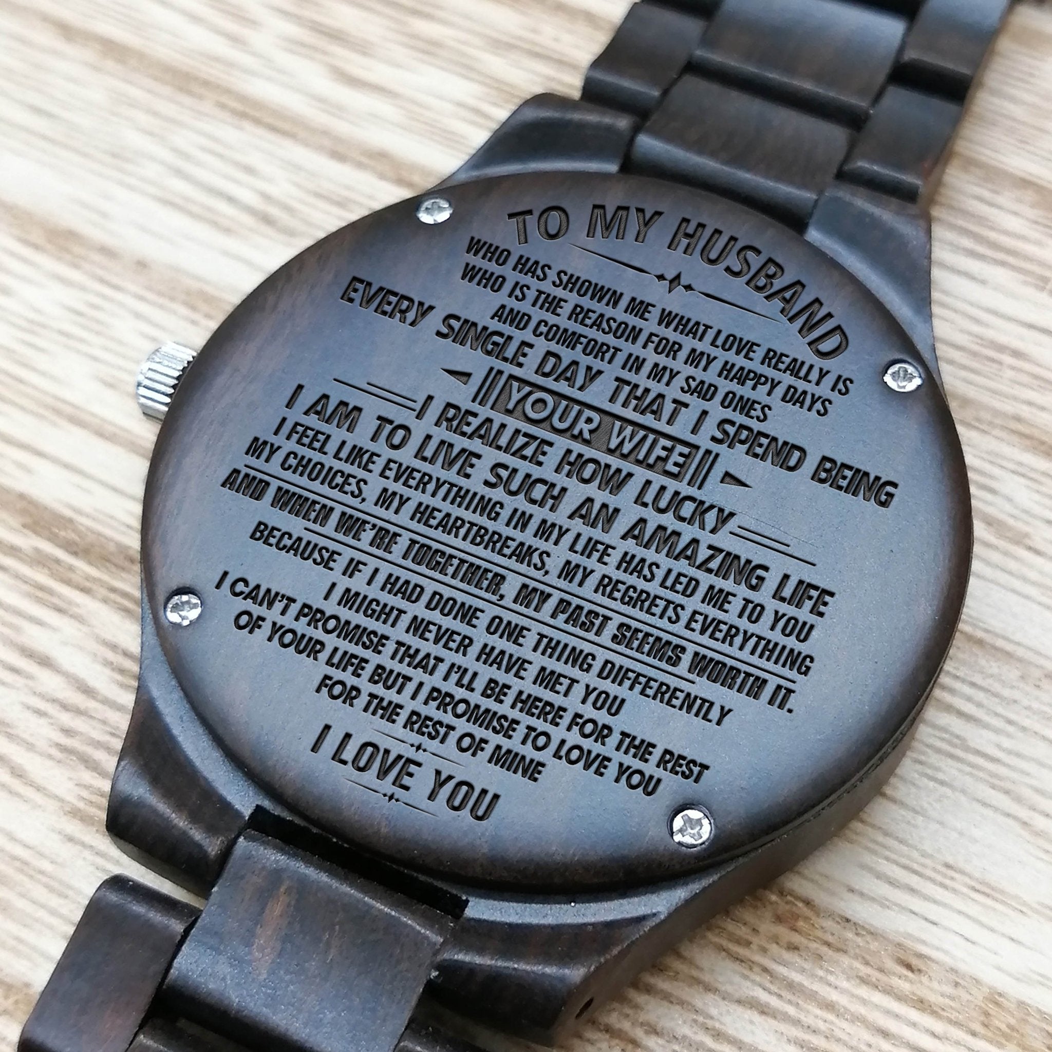 HUSBAND ENGRAVED WOODEN WATCH-A Loves Gift
