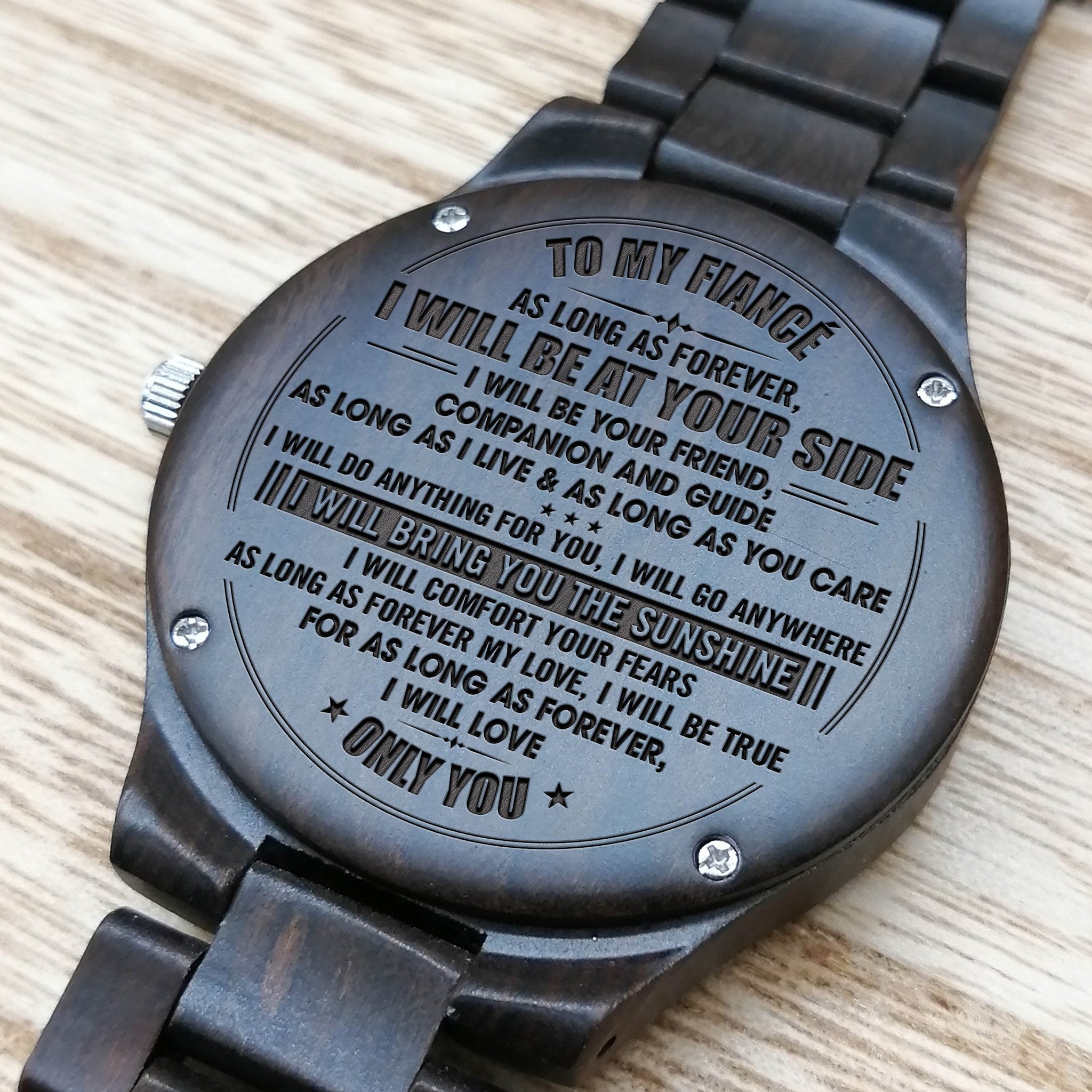 ENGRAVED WOODEN WATCH FOR FIANCÉ-A Loves Gift