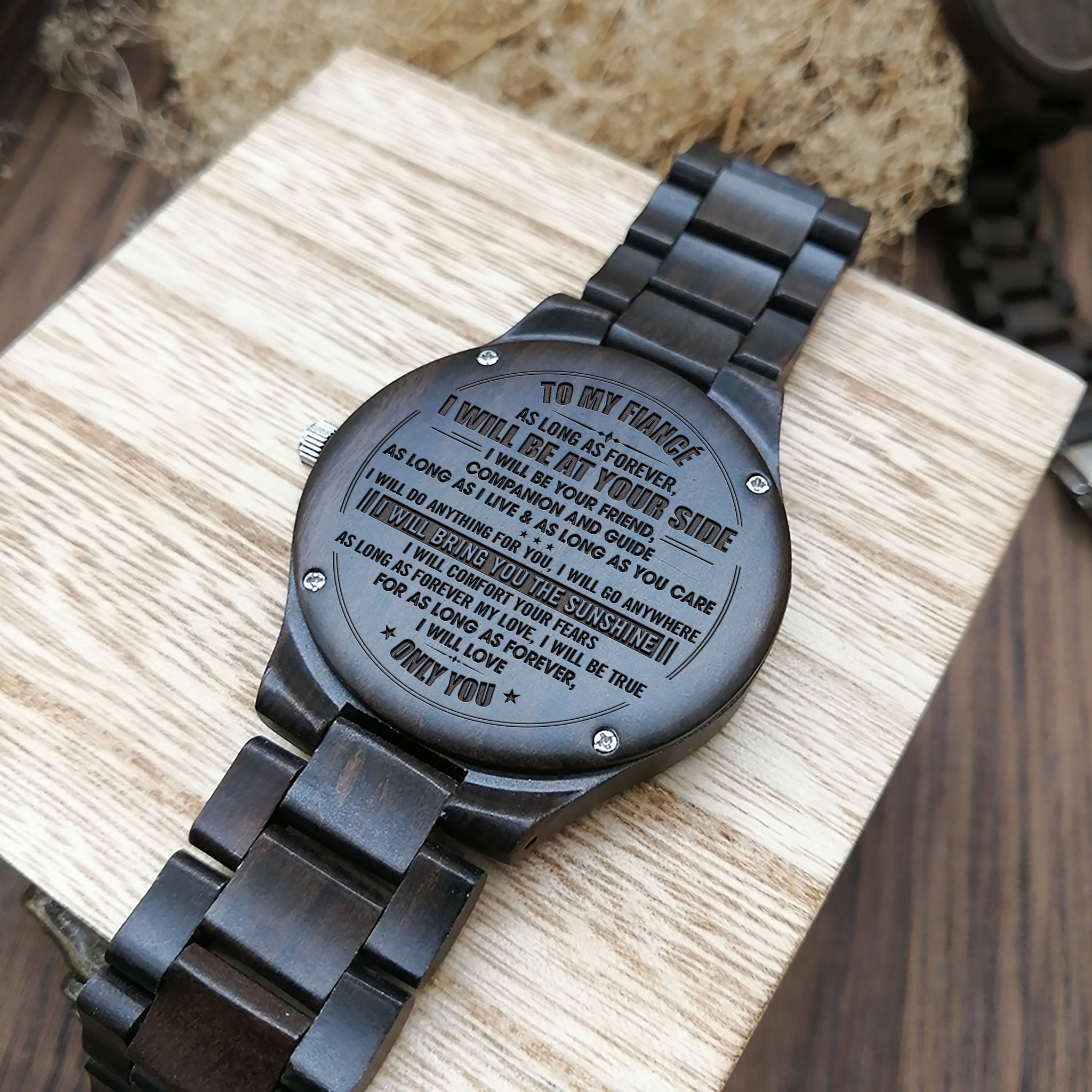 ENGRAVED WOODEN WATCH FOR FIANCÉ-A Loves Gift