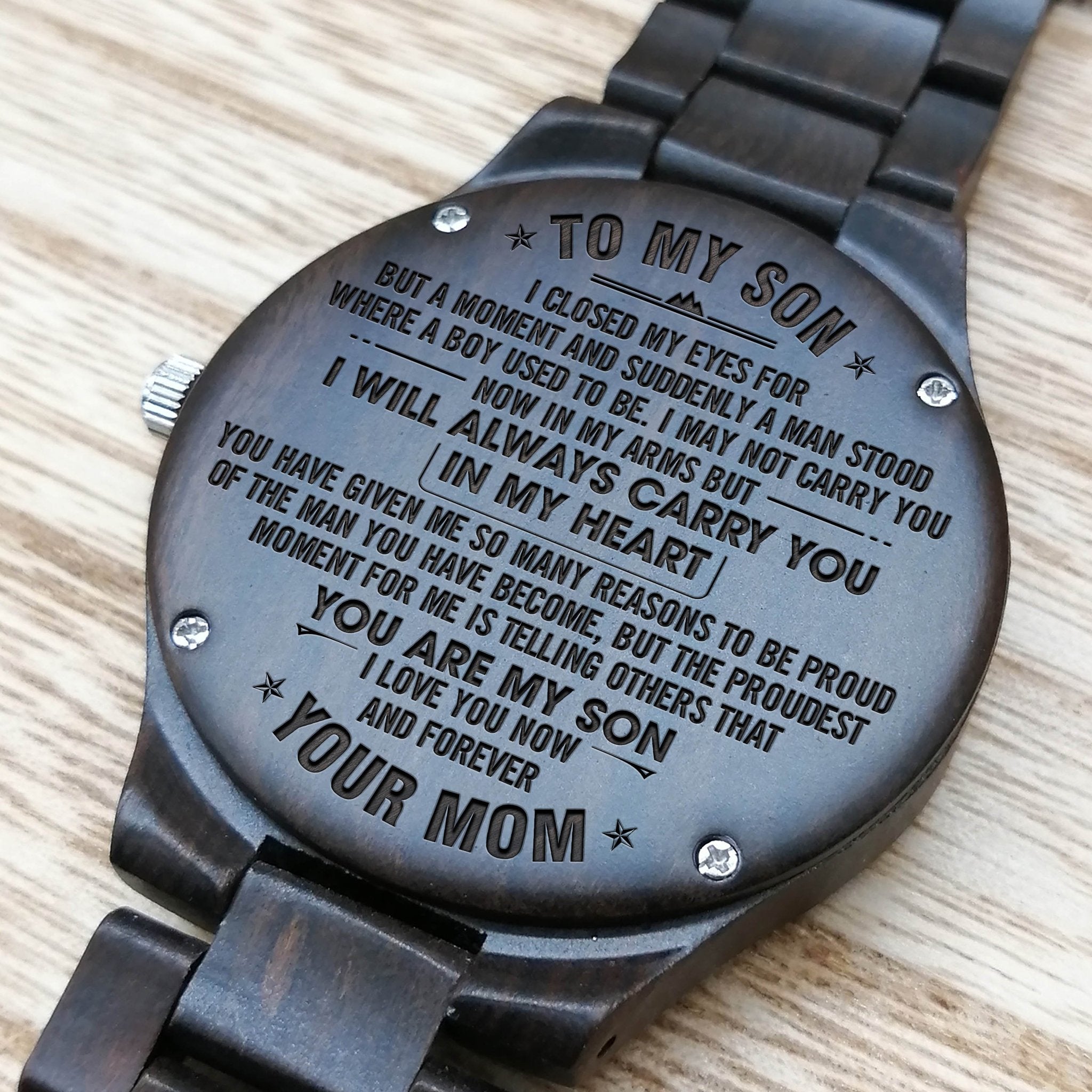 ENGRAVED WOODEN WATCH FOR SON-A Loves Gift