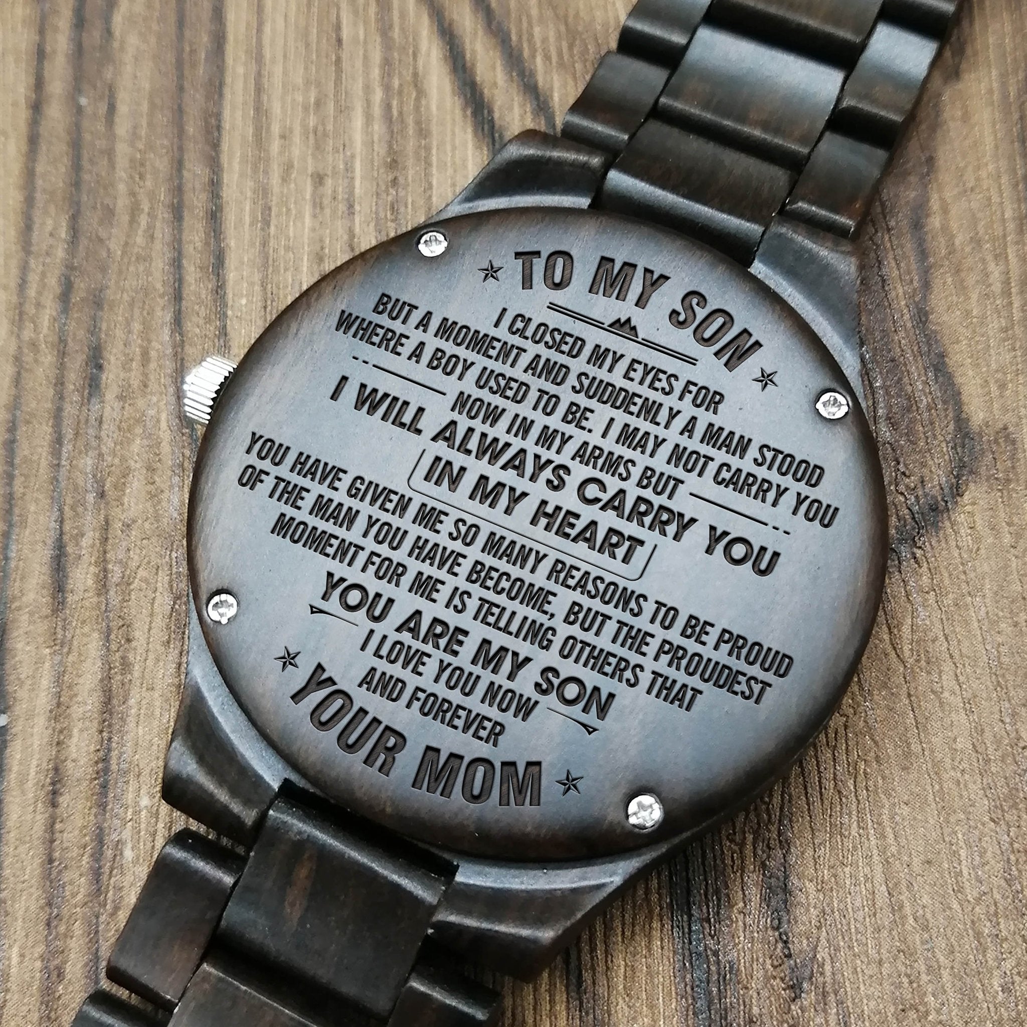 ENGRAVED WOODEN WATCH FOR SON-A Loves Gift