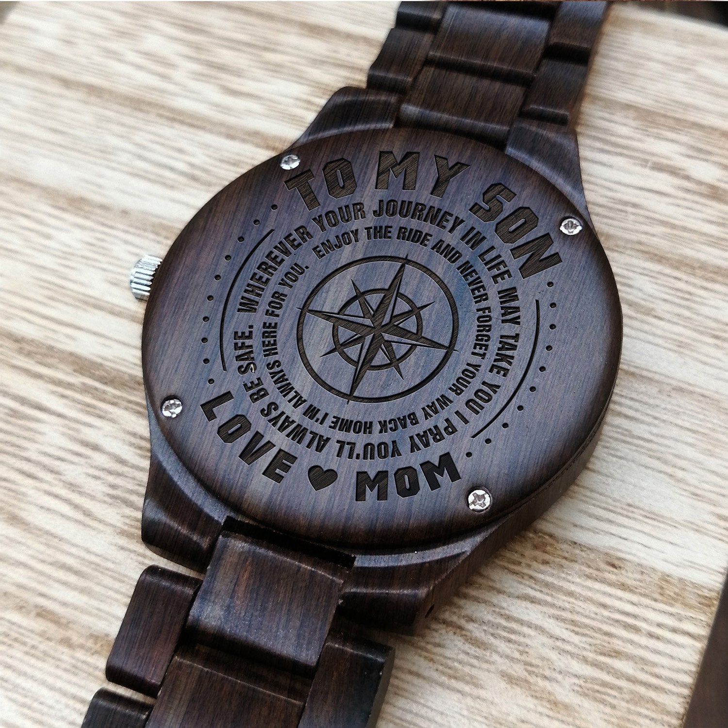 ENGRAVED WOODEN WATCH FOR SON-A Loves Gift