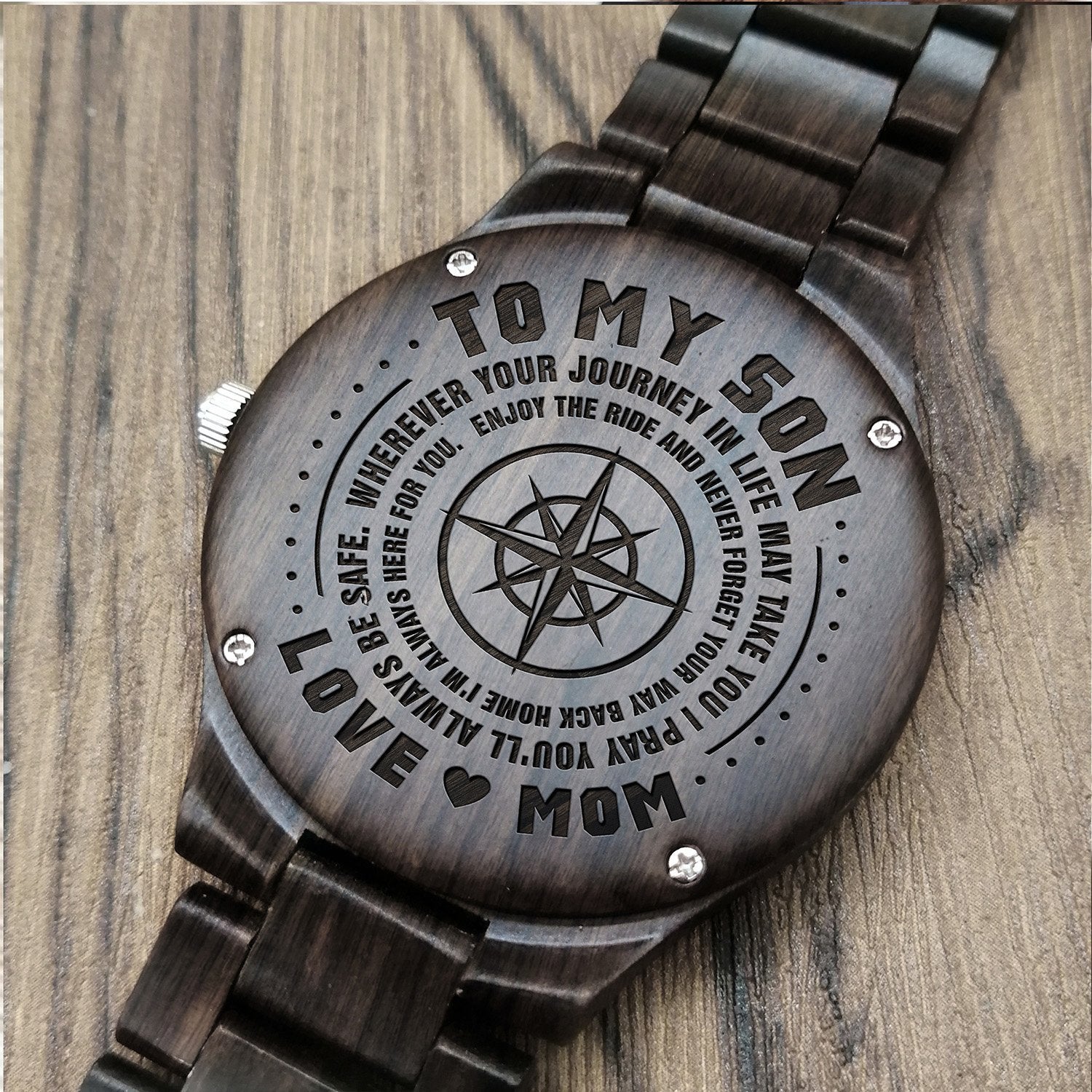ENGRAVED WOODEN WATCH FOR SON-A Loves Gift