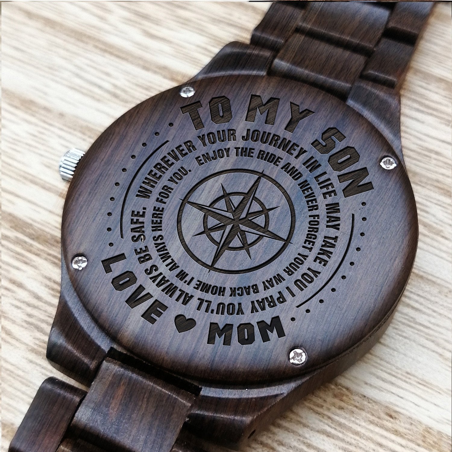 ENGRAVED WOODEN WATCH FOR SON-A Loves Gift