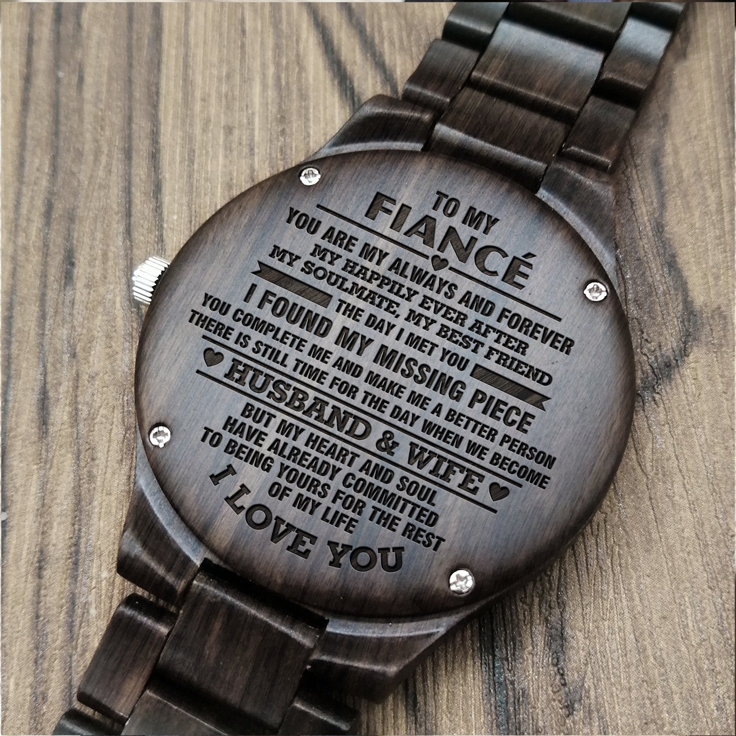 ENGRAVED WOODEN WATCH FOR FIANCÉ-A Loves Gift