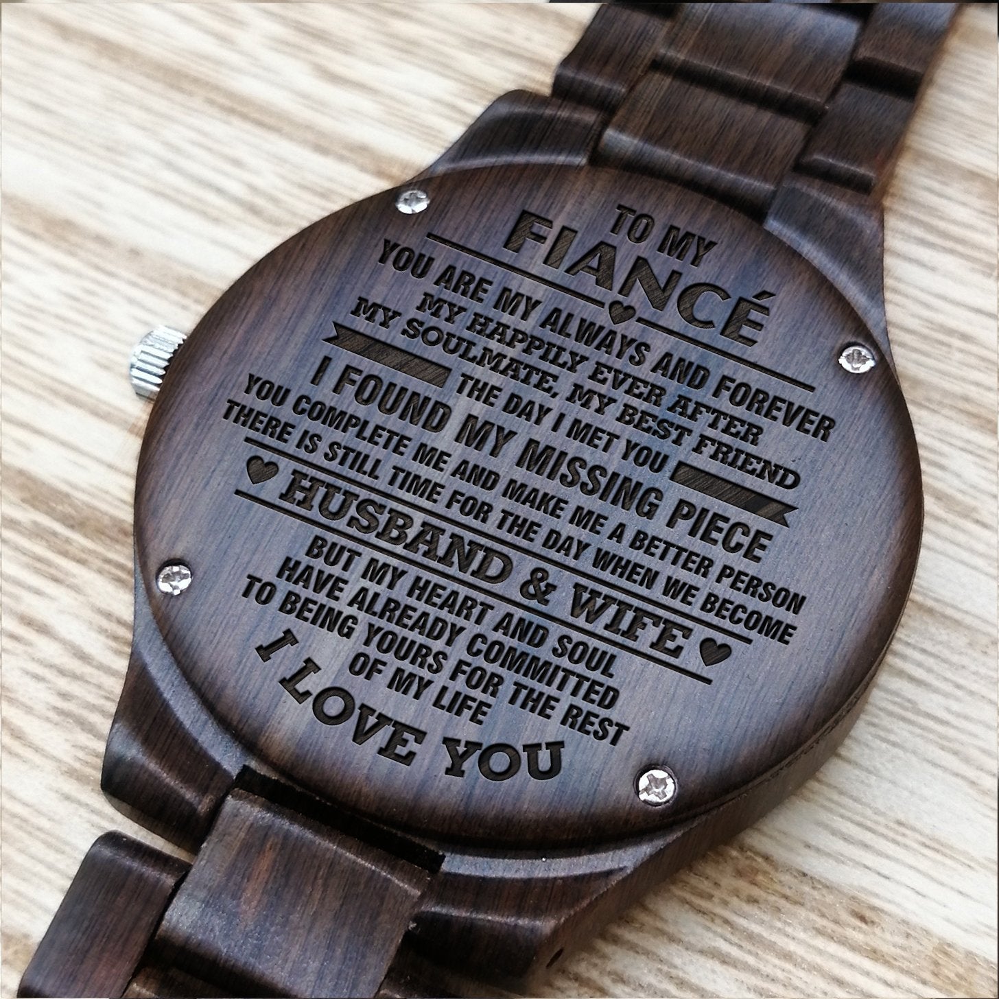 ENGRAVED WOODEN WATCH FOR FIANCÉ-A Loves Gift