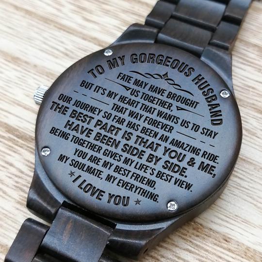 ENGRAVED WOODEN WATCH - GREAT GIFT FOR YOUR HUSBAND!-A Loves Gift