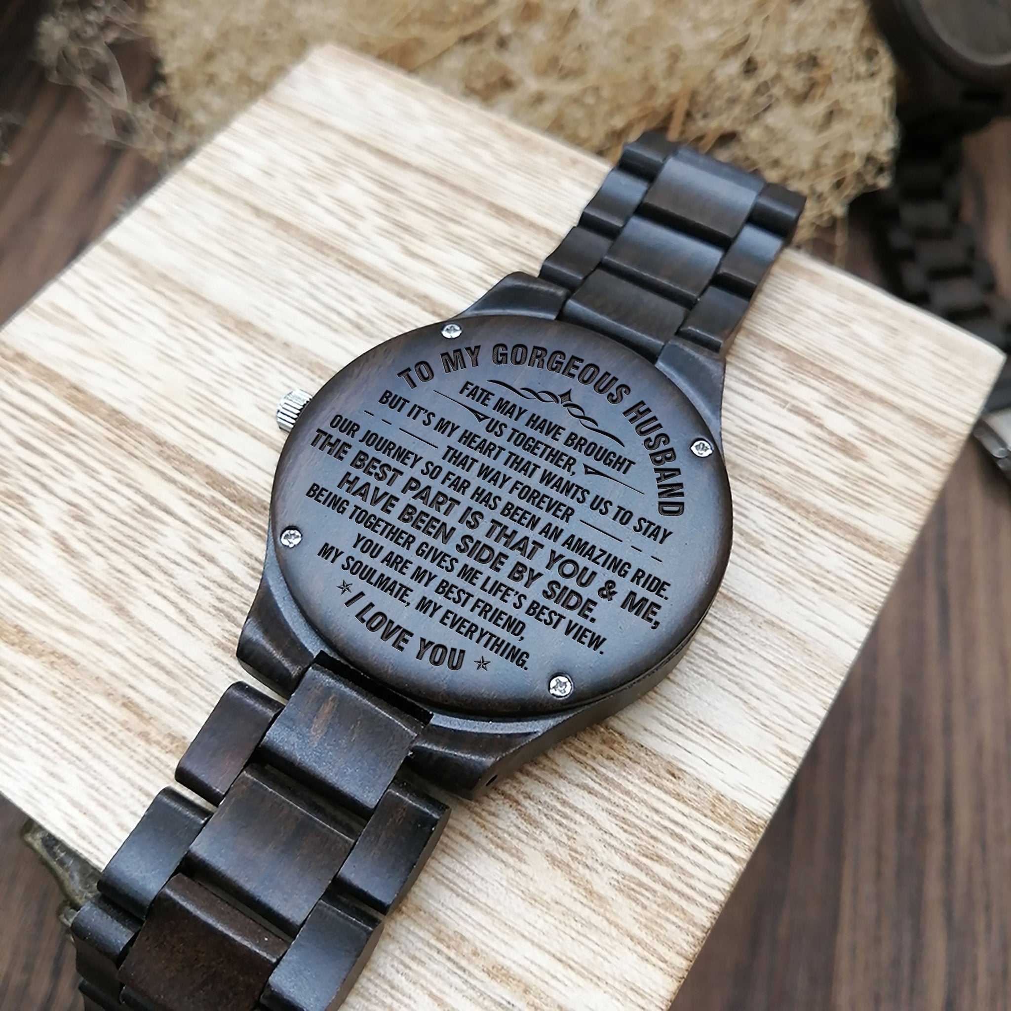 HUSBAND ENGRAVED WOODEN WATCH-A Loves Gift