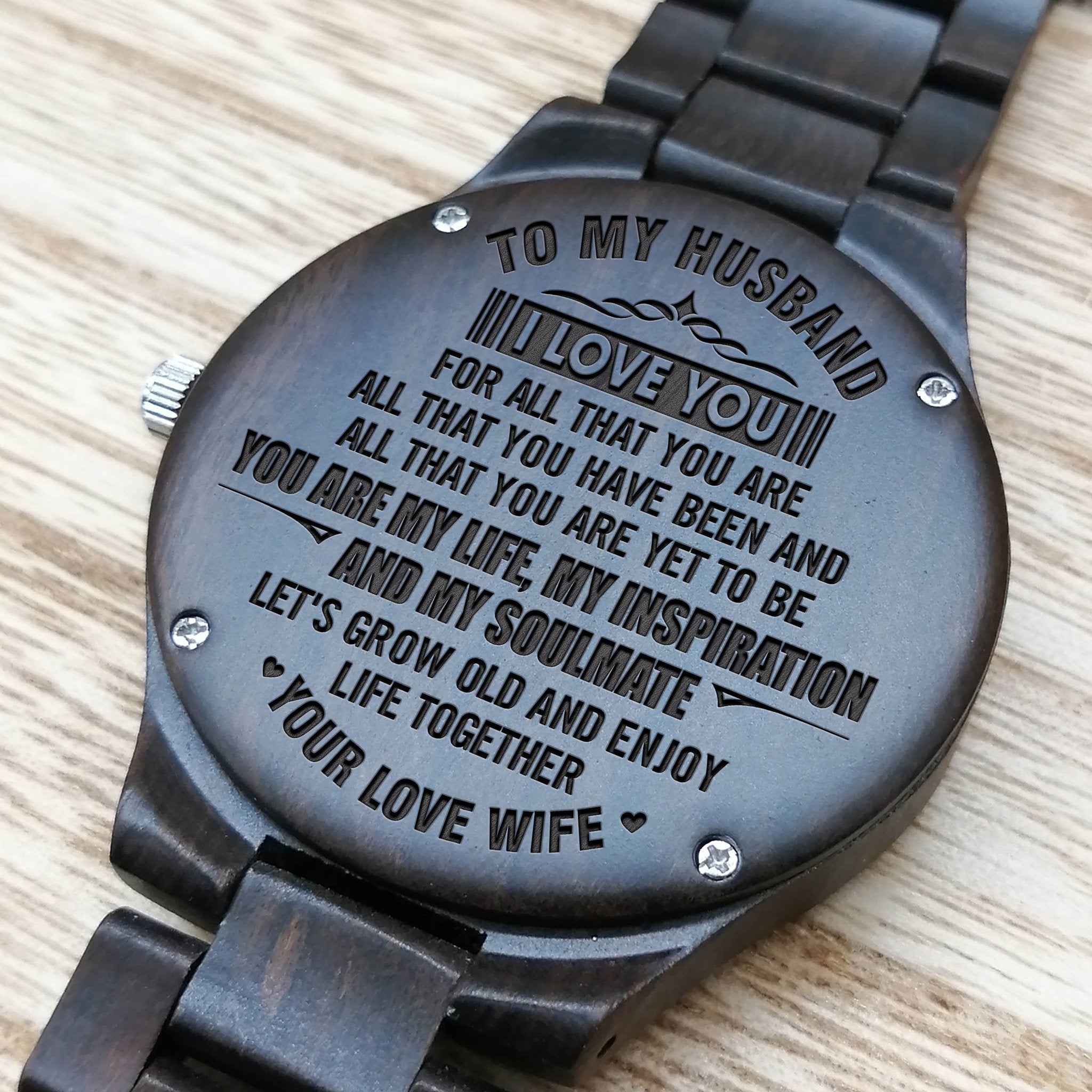 HUSBAND ENGRAVED WOODEN WATCH-A Loves Gift