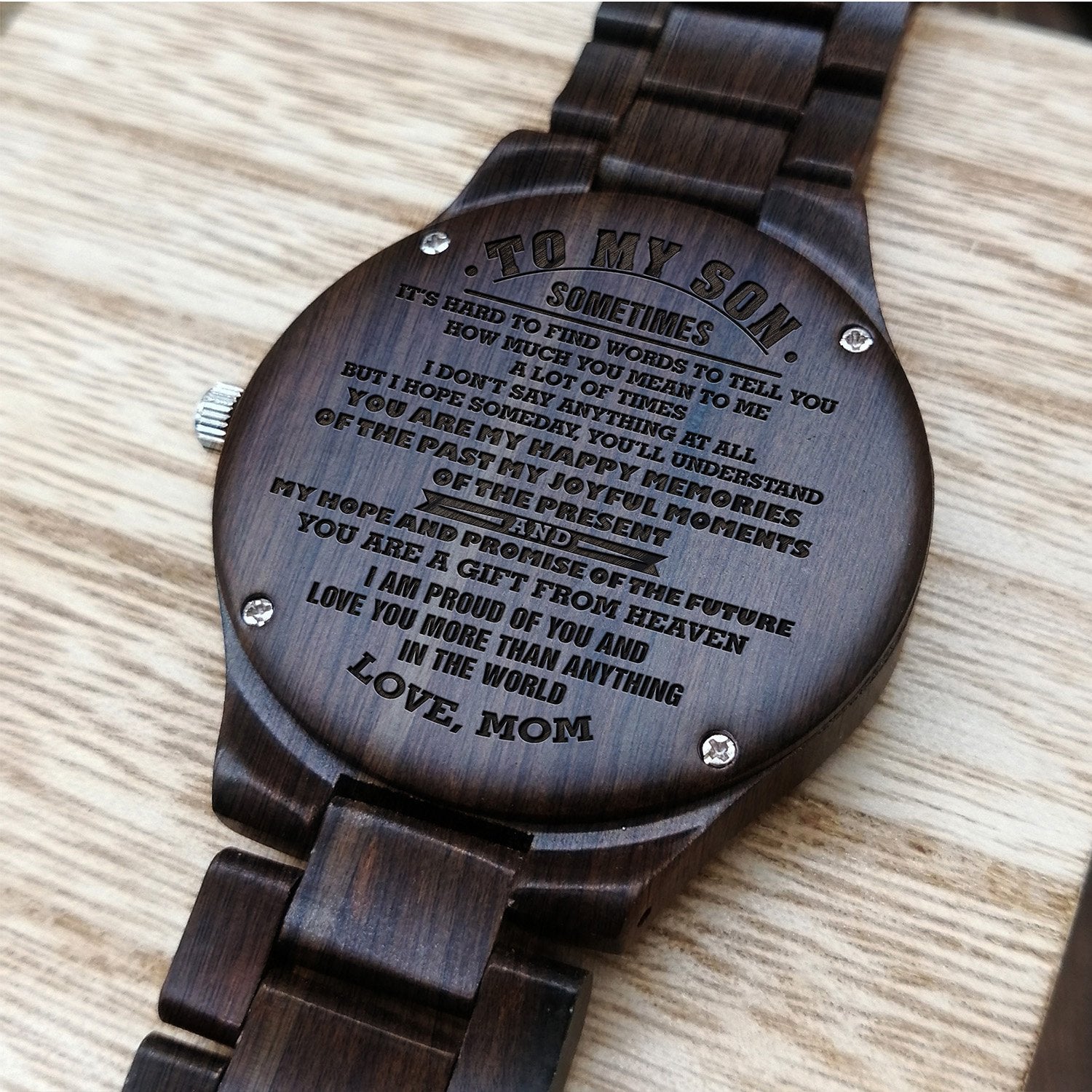 ENGRAVED WOODEN WATCH FOR SON-A Loves Gift