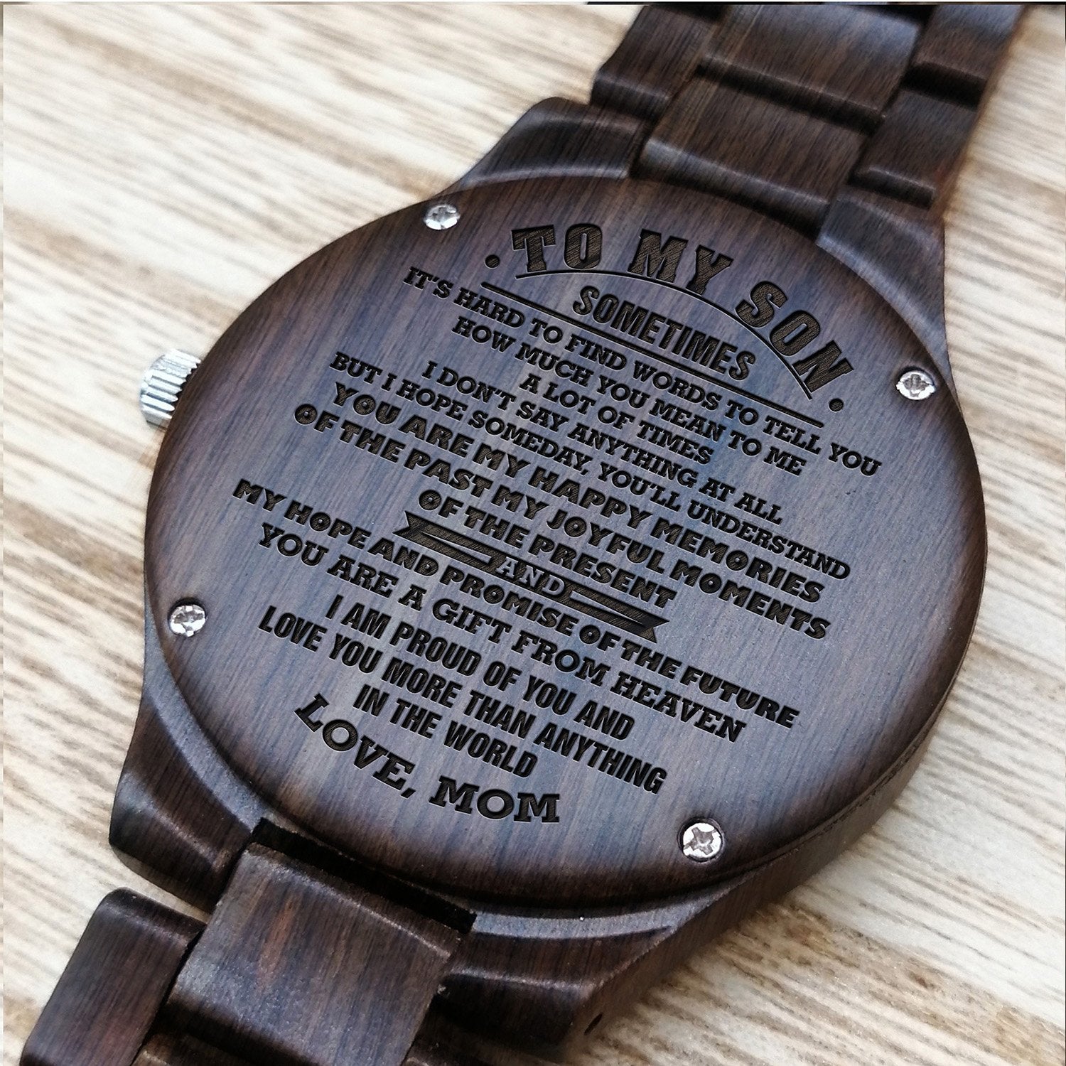 ENGRAVED WOODEN WATCH FOR SON-A Loves Gift