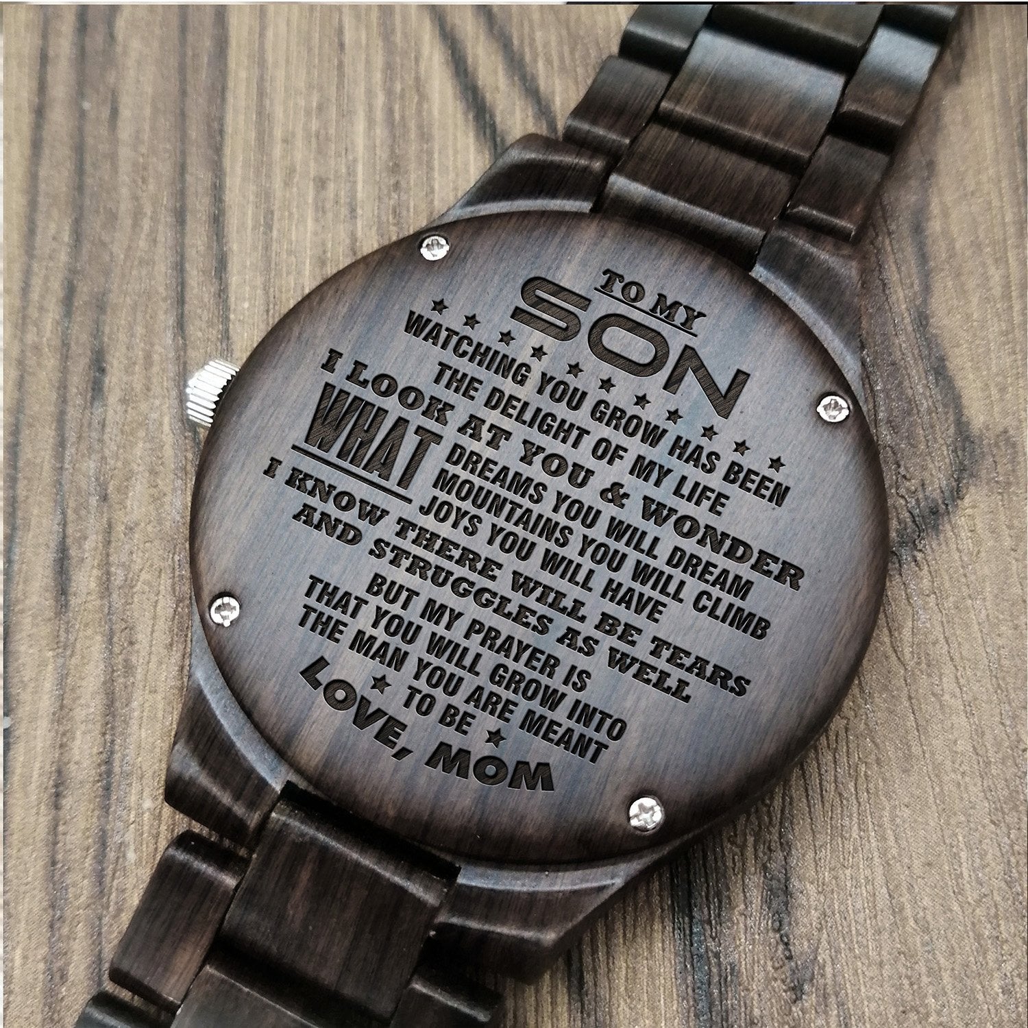 ENGRAVED WOODEN WATCH FOR SON-A Loves Gift
