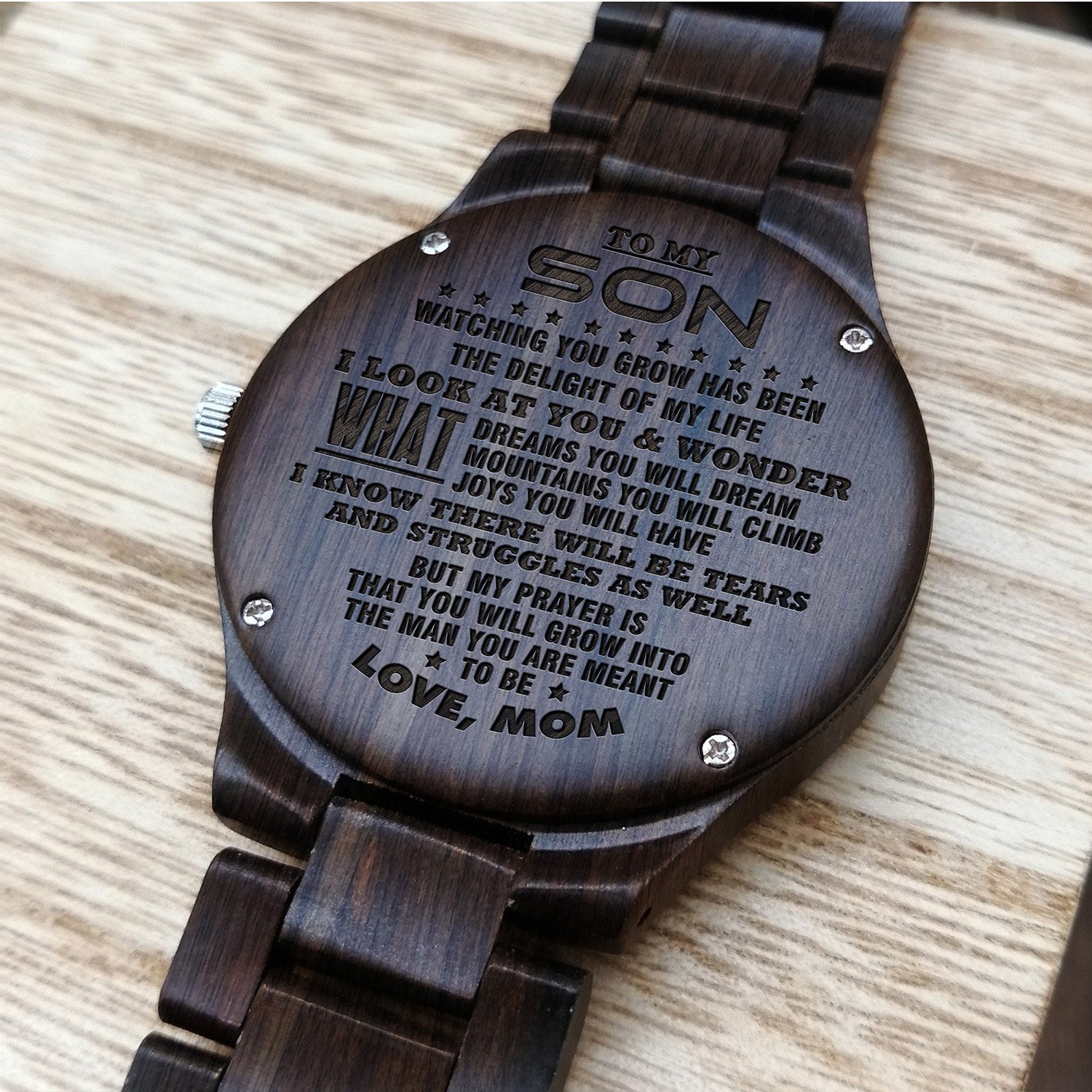 ENGRAVED WOODEN WATCH FOR SON-A Loves Gift