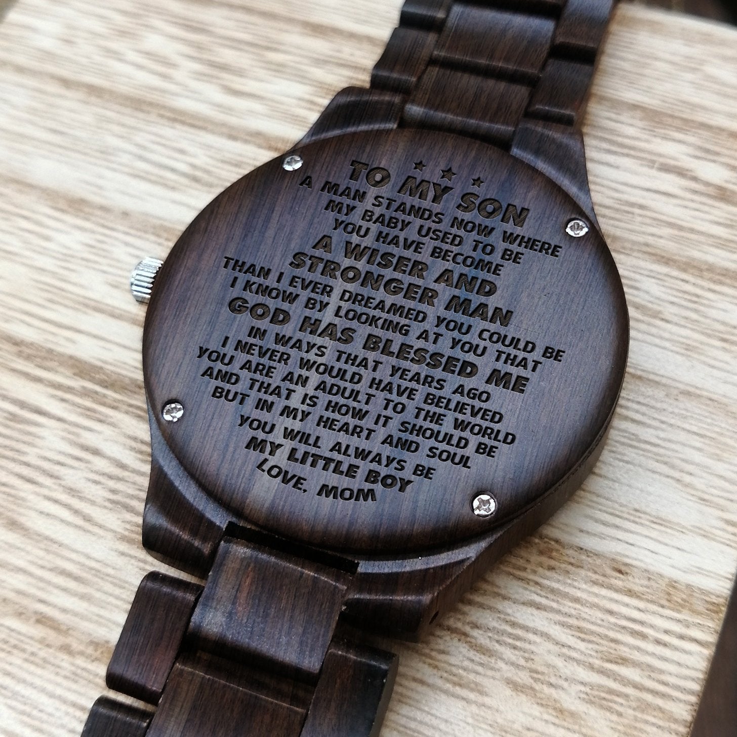 ENGRAVED WOODEN WATCH FOR SON-A Loves Gift