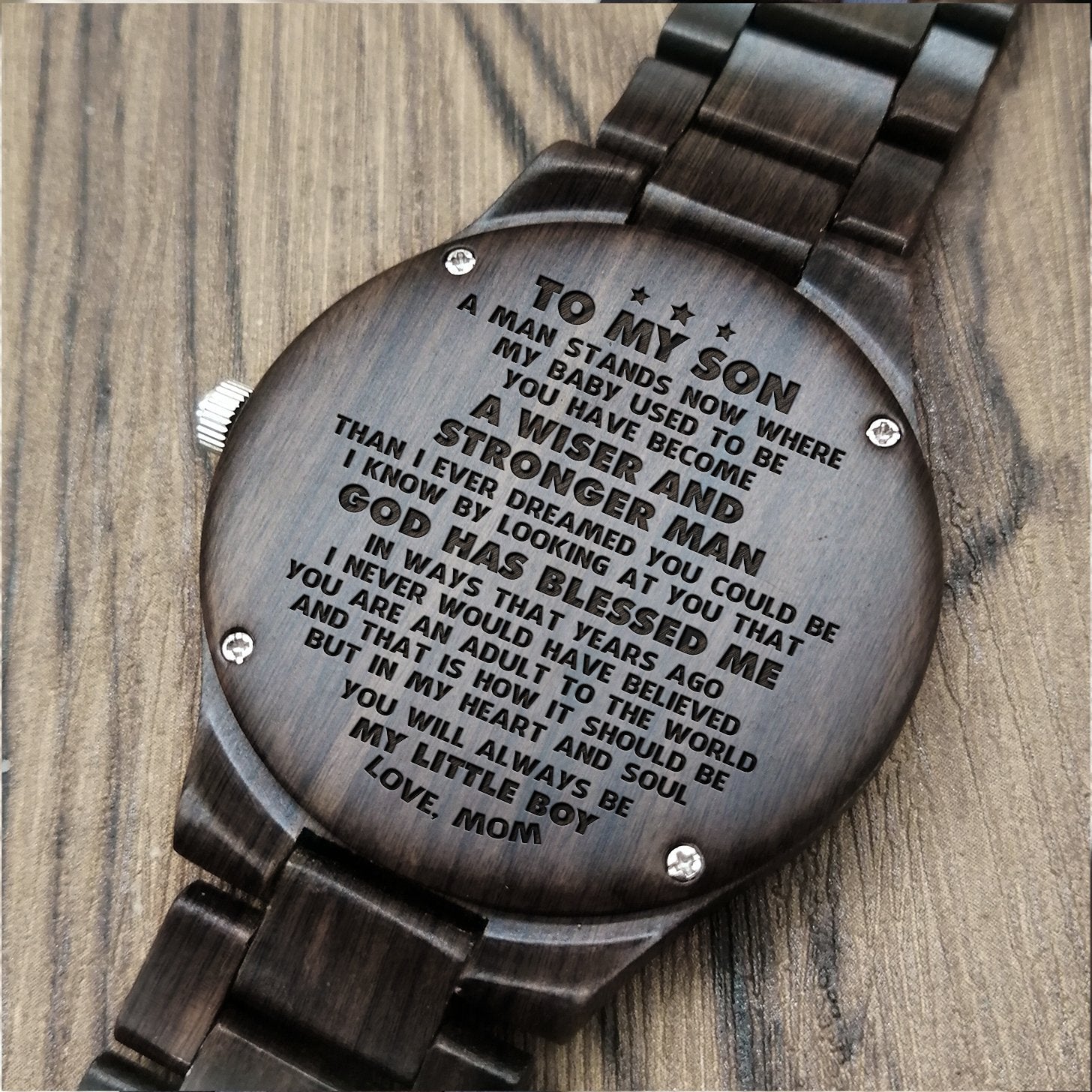 ENGRAVED WOODEN WATCH FOR SON-A Loves Gift