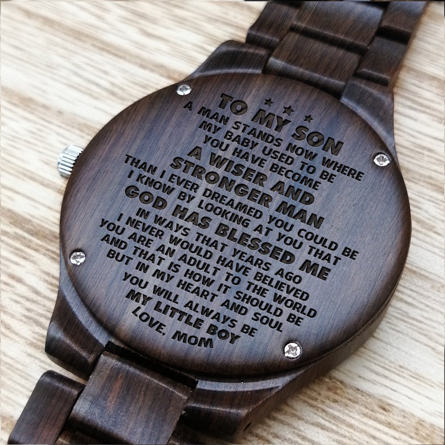 ENGRAVED WOODEN WATCH FOR SON-A Loves Gift