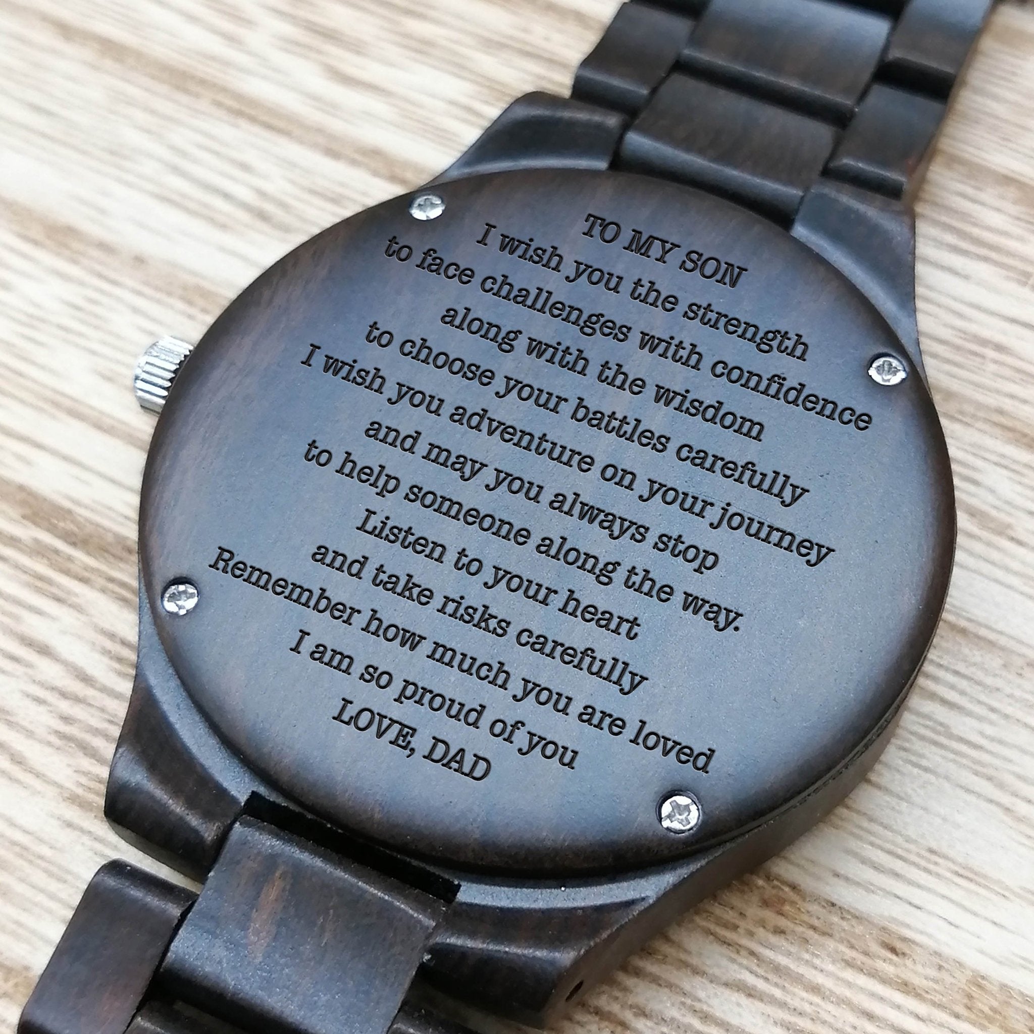 ENGRAVED WOODEN WATCH FOR SON-A Loves Gift