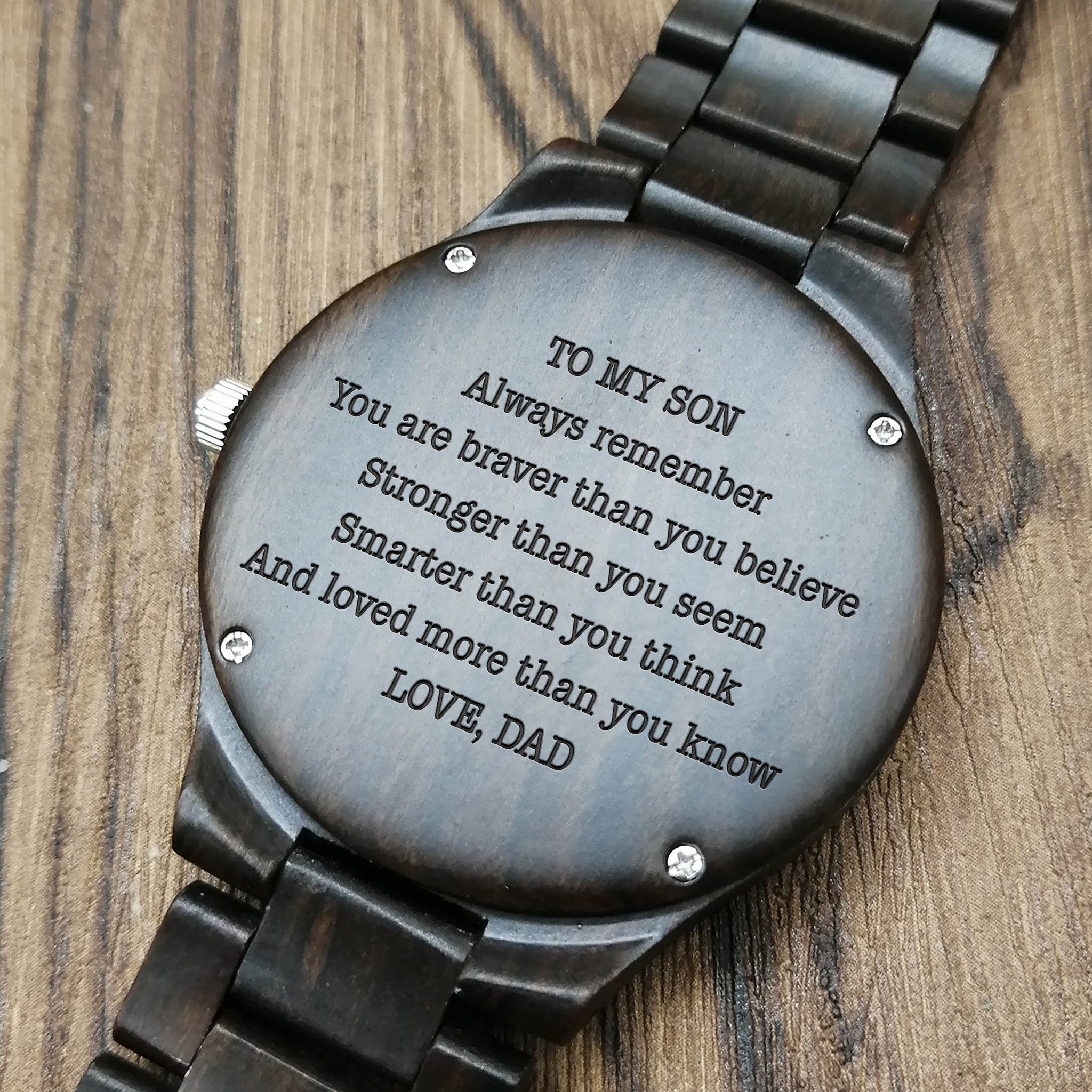 ENGRAVED WOODEN WATCH FOR SON-A Loves Gift