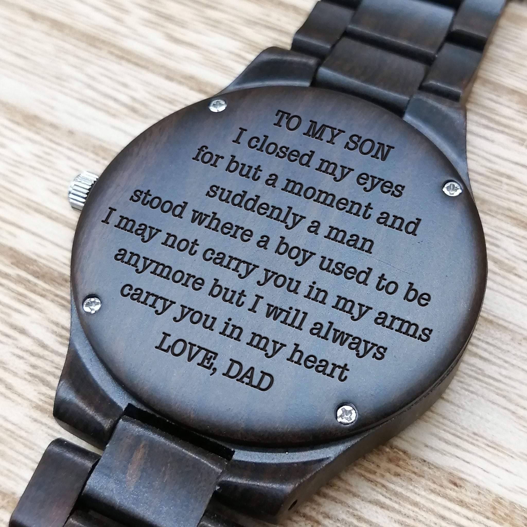 ENGRAVED WOODEN WATCH FOR SON-A Loves Gift