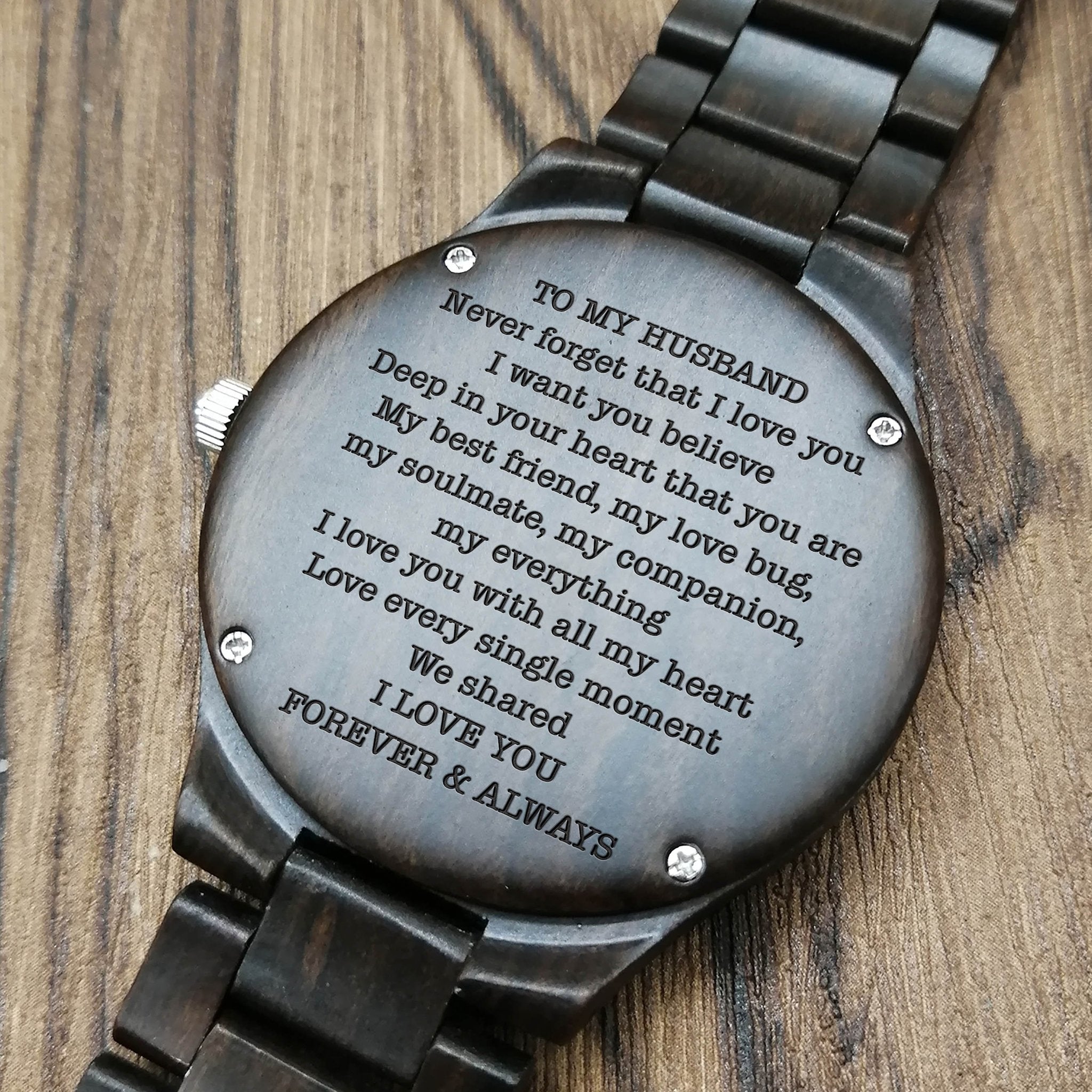 HUSBAND ENGRAVED WOODEN WATCH-A Loves Gift
