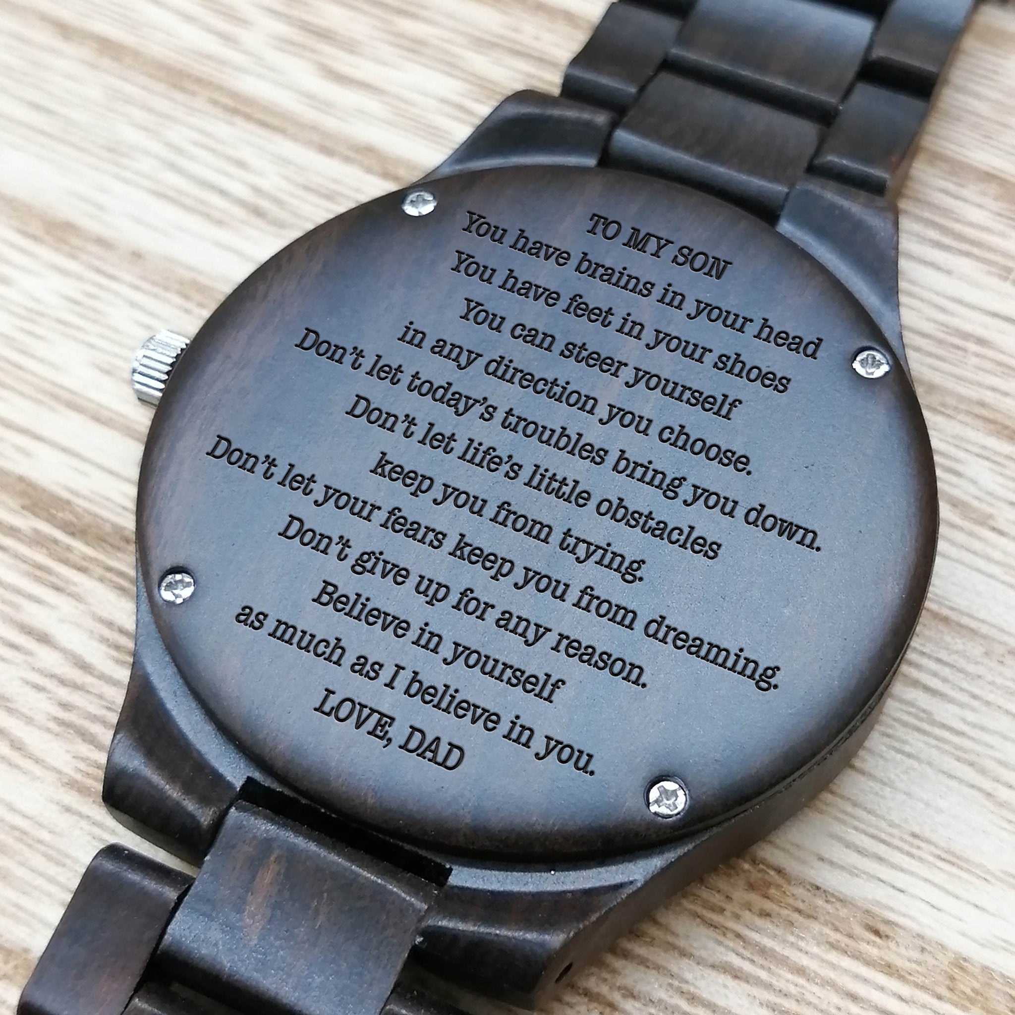 ENGRAVED WOODEN WATCH FOR SON-A Loves Gift