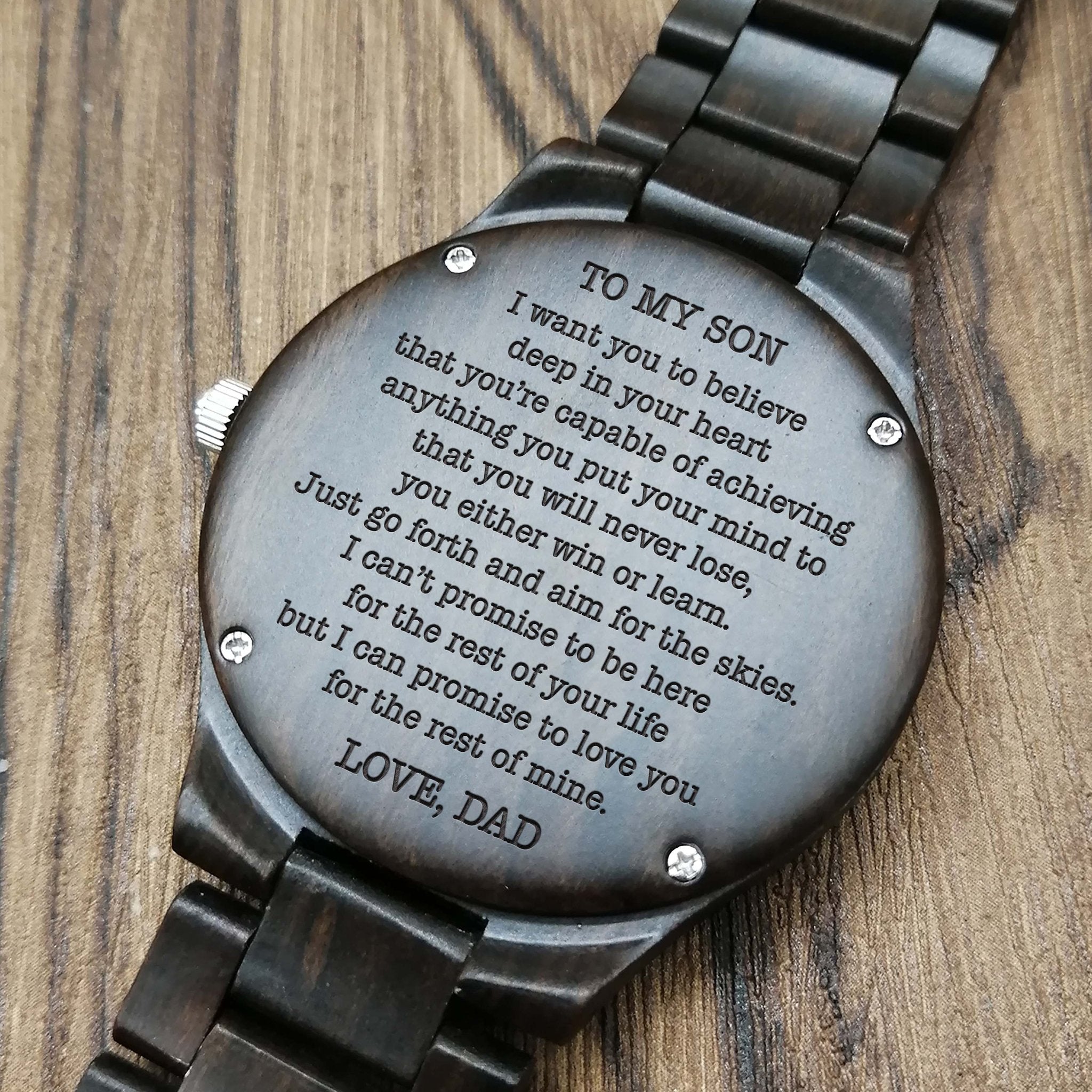 ENGRAVED WOODEN WATCH FOR SON-A Loves Gift