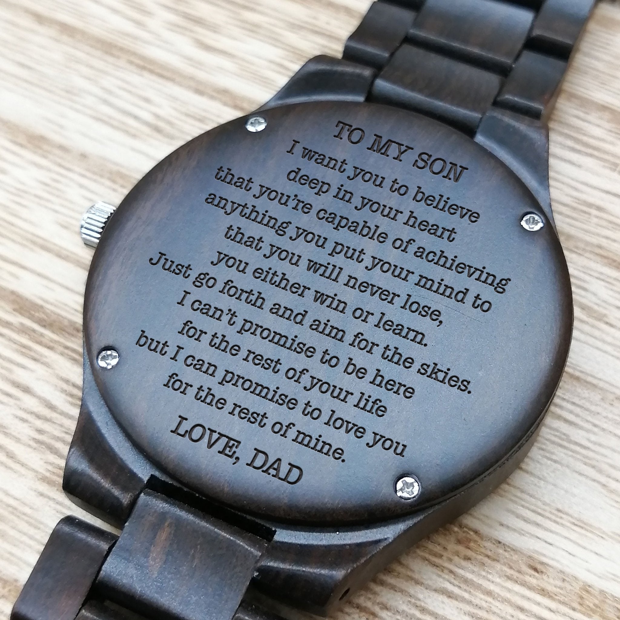 ENGRAVED WOODEN WATCH FOR SON-A Loves Gift