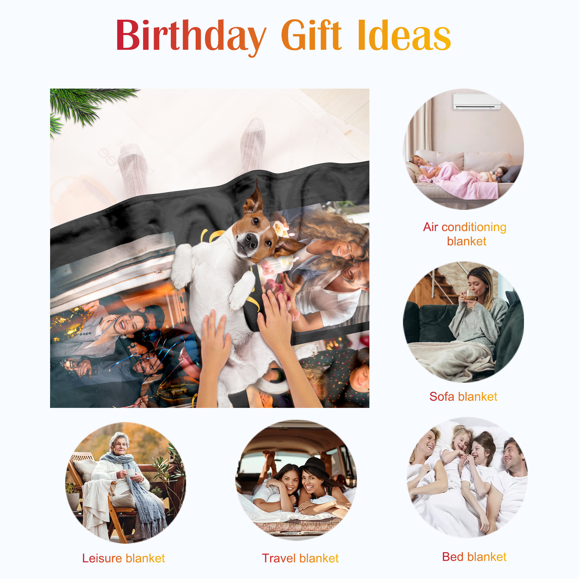 HAINON Happy Birthday Gifts, Customized Birthday Picture Blanket, Personalized Throw with 4 Photos, Cozy, Heartwarming Memories, Ideal Keepsake Gift for Loved Ones