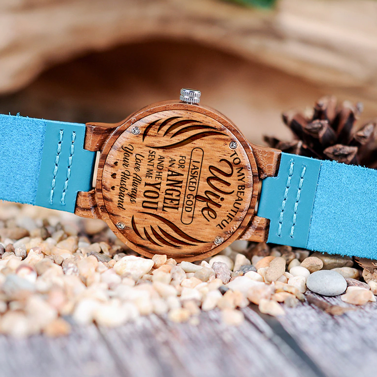 WIFE HUSBAND - YOU ARE MY ANGEL - BLUE WOOD WATCH