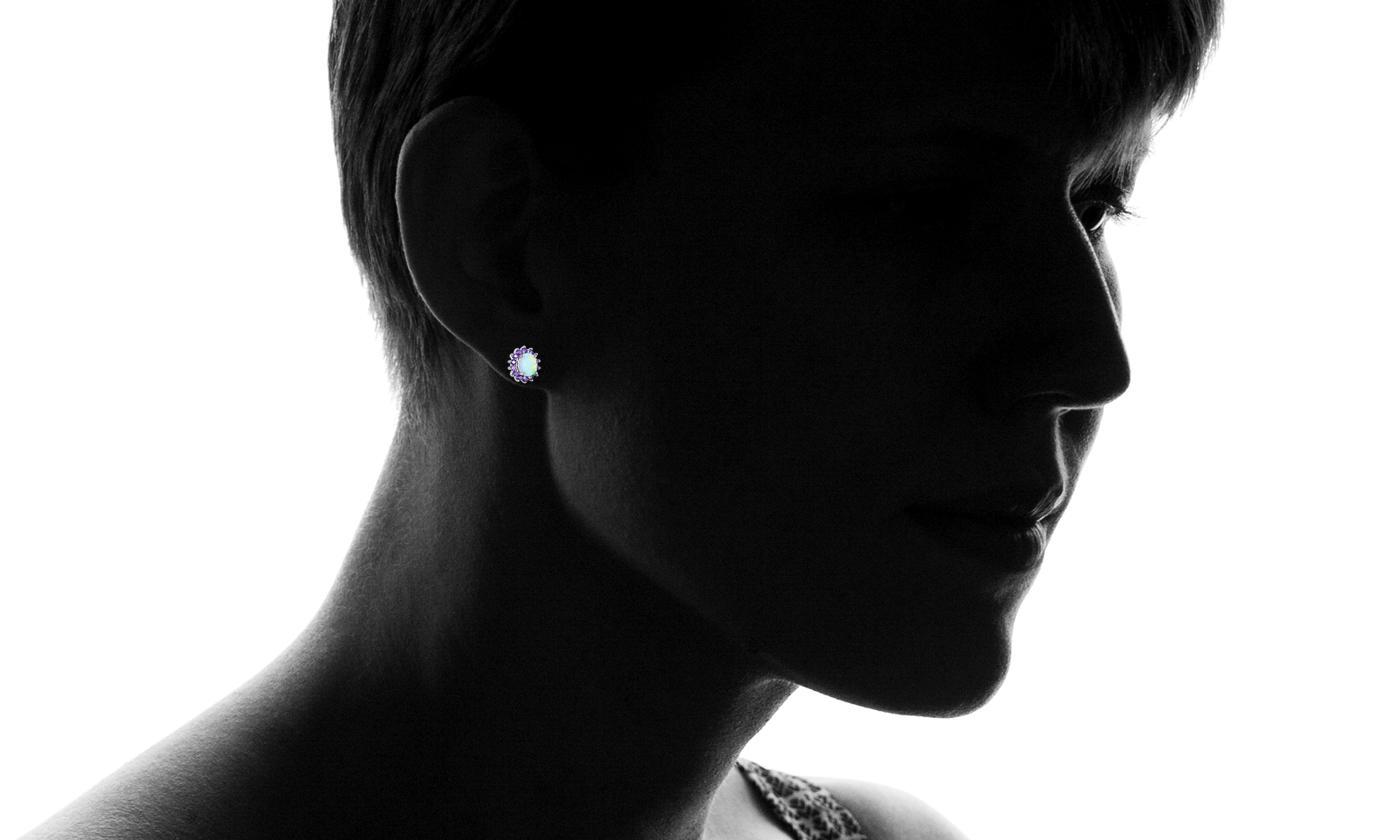 0.25 CTTW White Fire Opal and Amethyst Stud Earrings in Silvertone, Earring, Riakoob Jewelry, Riakoob Jewelry  jewelryjewelry deals, swarovski crystal jewelry, groupon jewelry,, jewelry for mom,