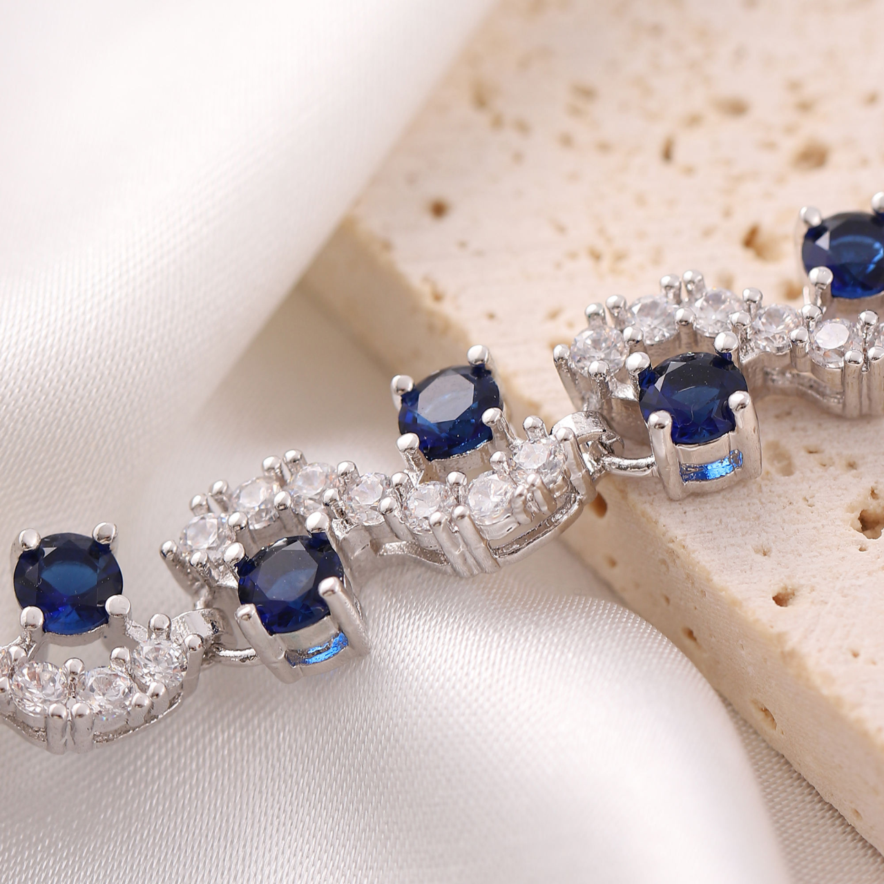 Hainon Women Bracelet Chain With Blue CZ Stone Crystal