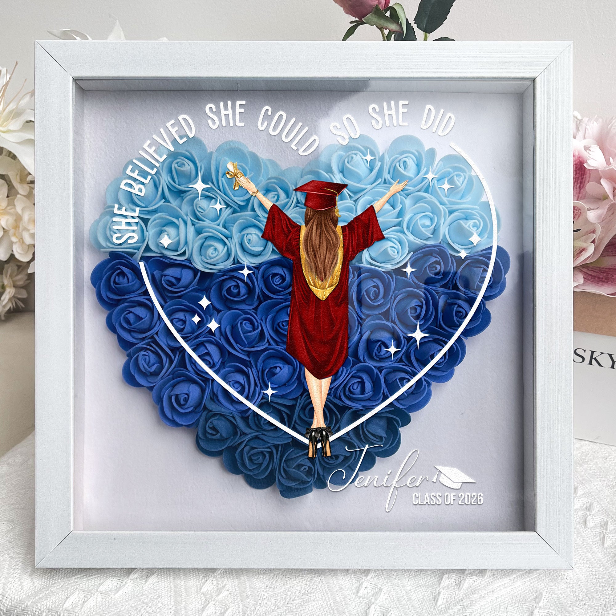 Class Of 2026 Graduation Gift So She Did - Personalized Flower Shadow Box