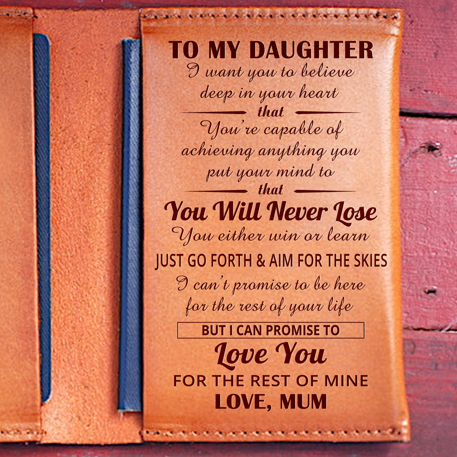 DAUGHTER MUM - NEVER LOSE - LEATHER PASSPORT CASE 