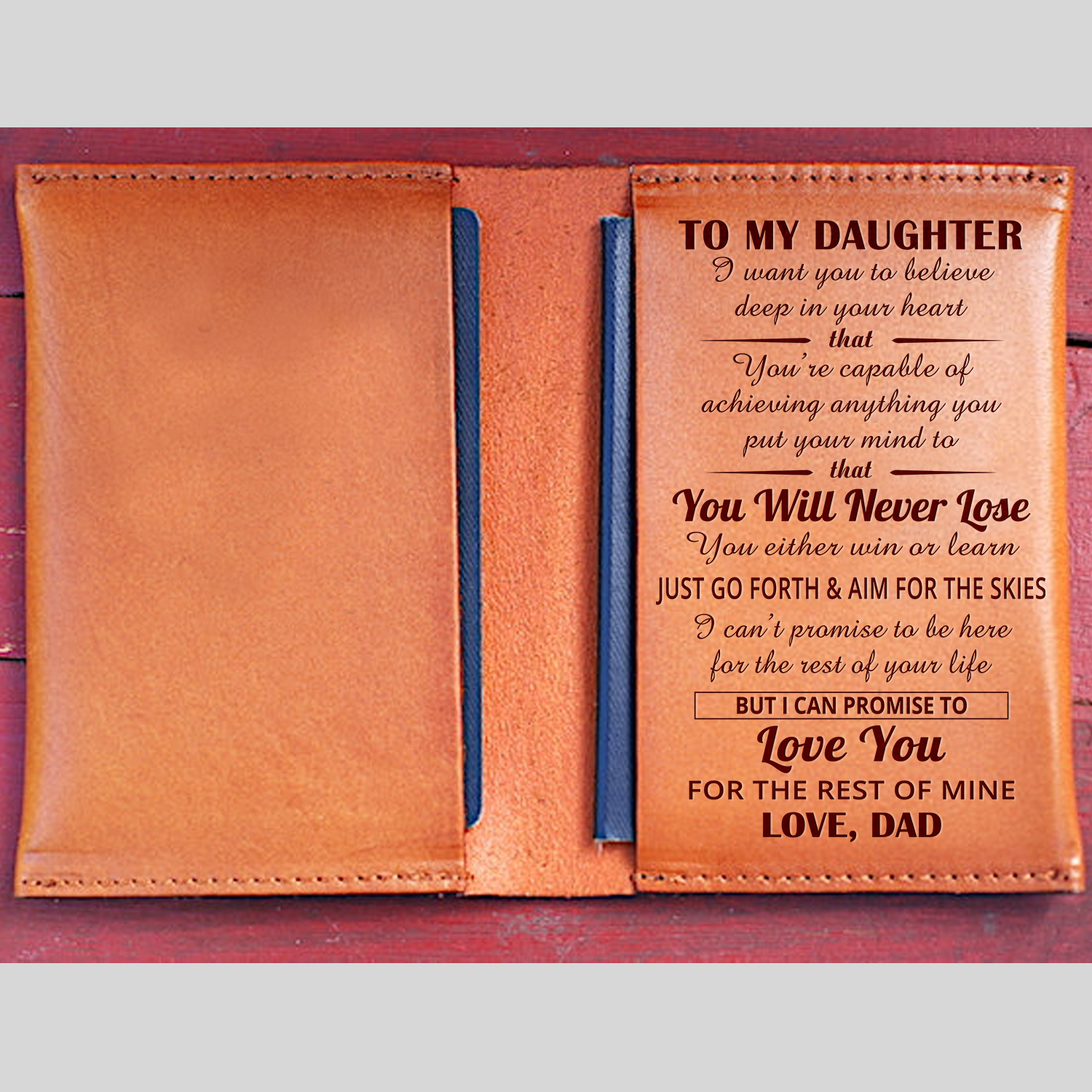 DAUGHTER DAD - NEVER LOSE - LEATHER PASSPORT CASE