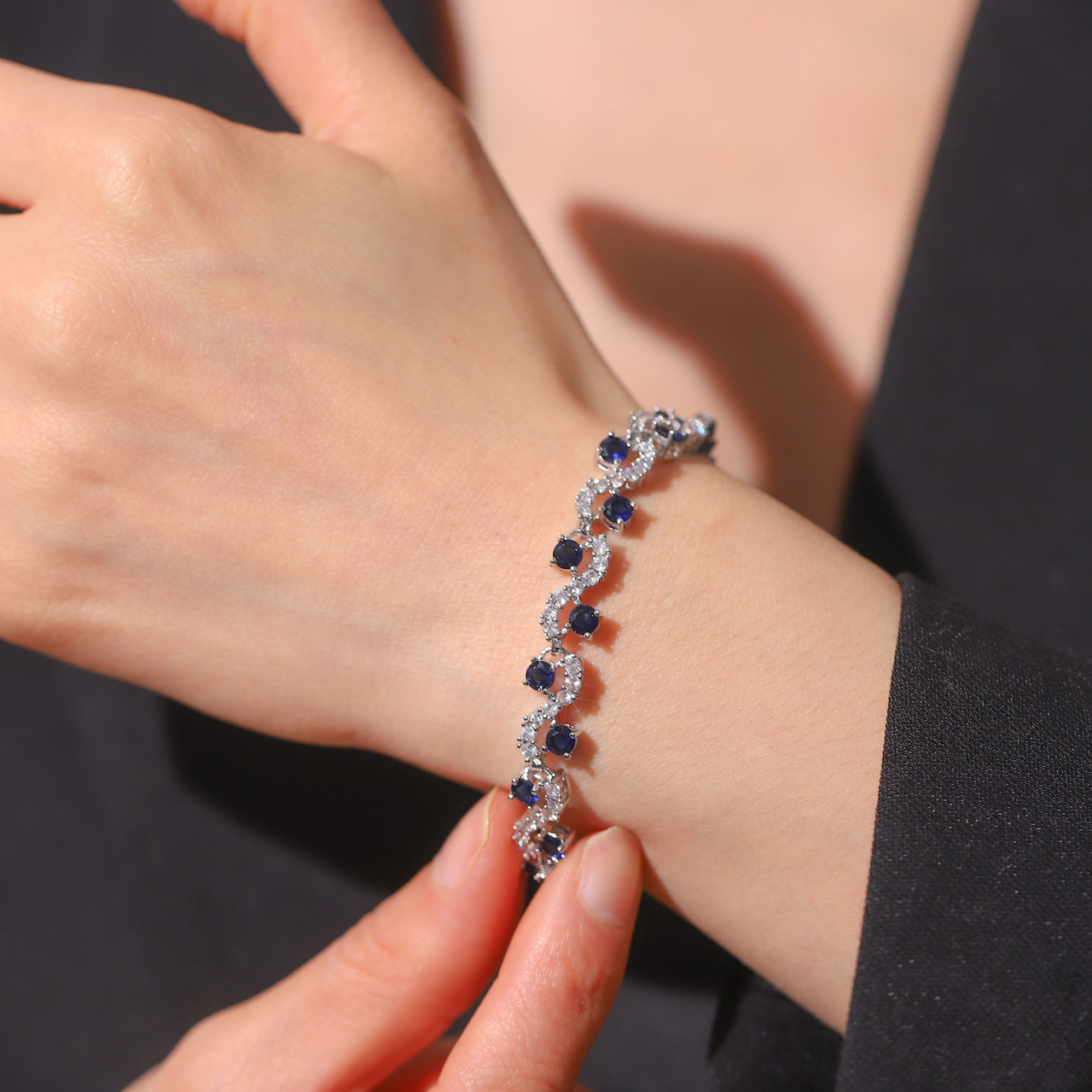 Hainon Women Bracelet Chain With Blue CZ Stone Crystal