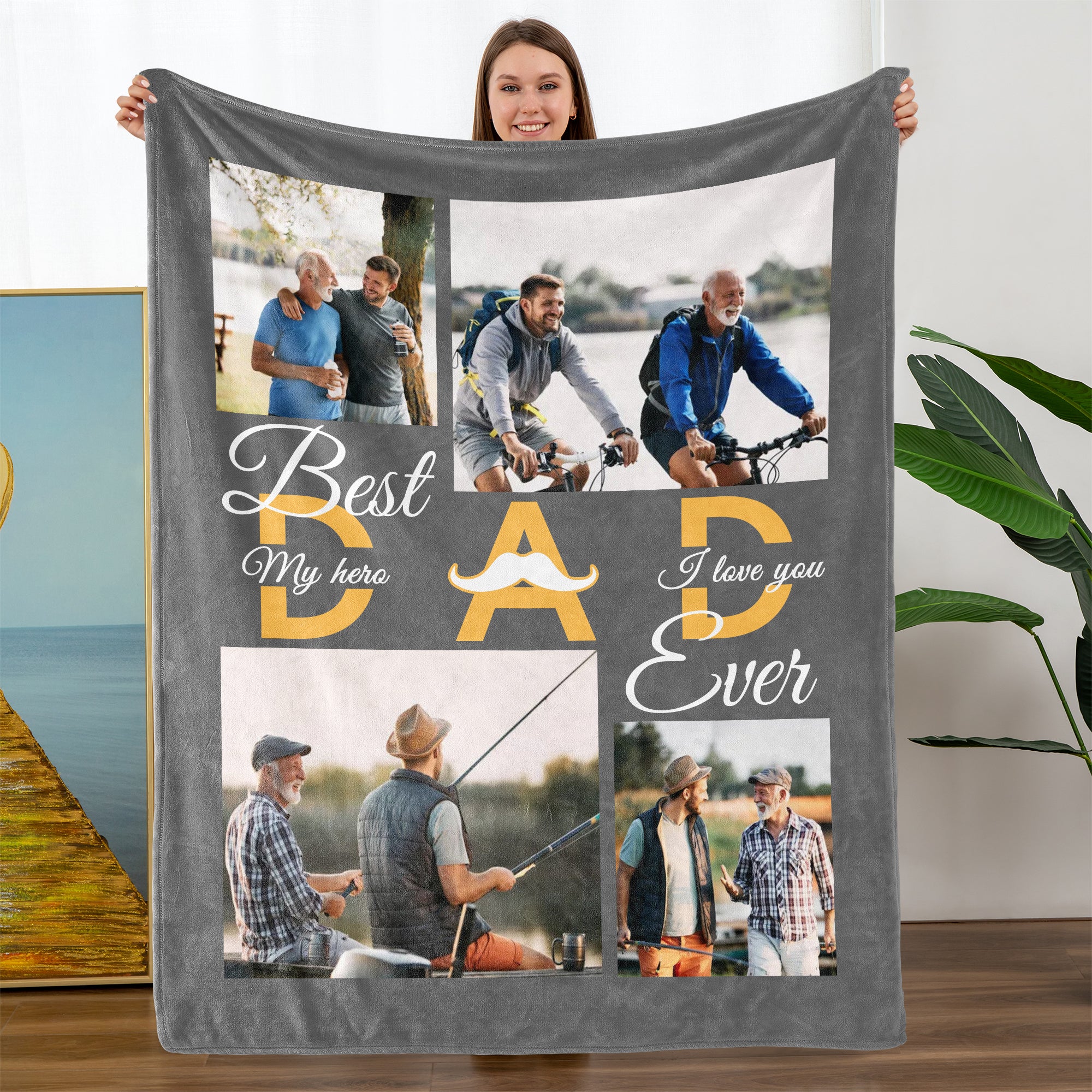  Personalized Custom Blanket with Photo to Dad Men from Daughter Son-A Loves Gift