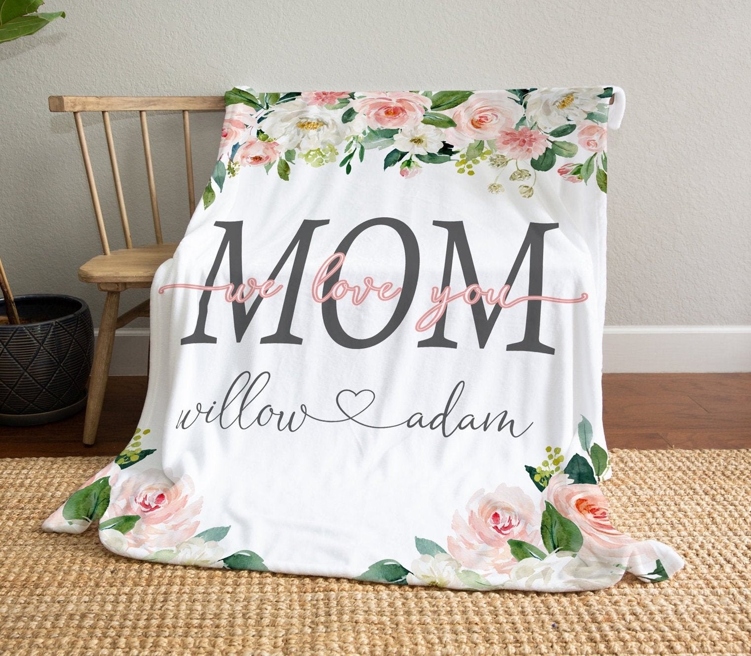 Personalized With Name Gift For Mom We Love You Fleece Blanket-A Loves Gift
