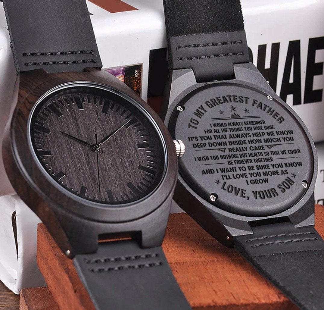 TO MY DAD- ENGRAVED WOODEN WATCH-A Loves Gift